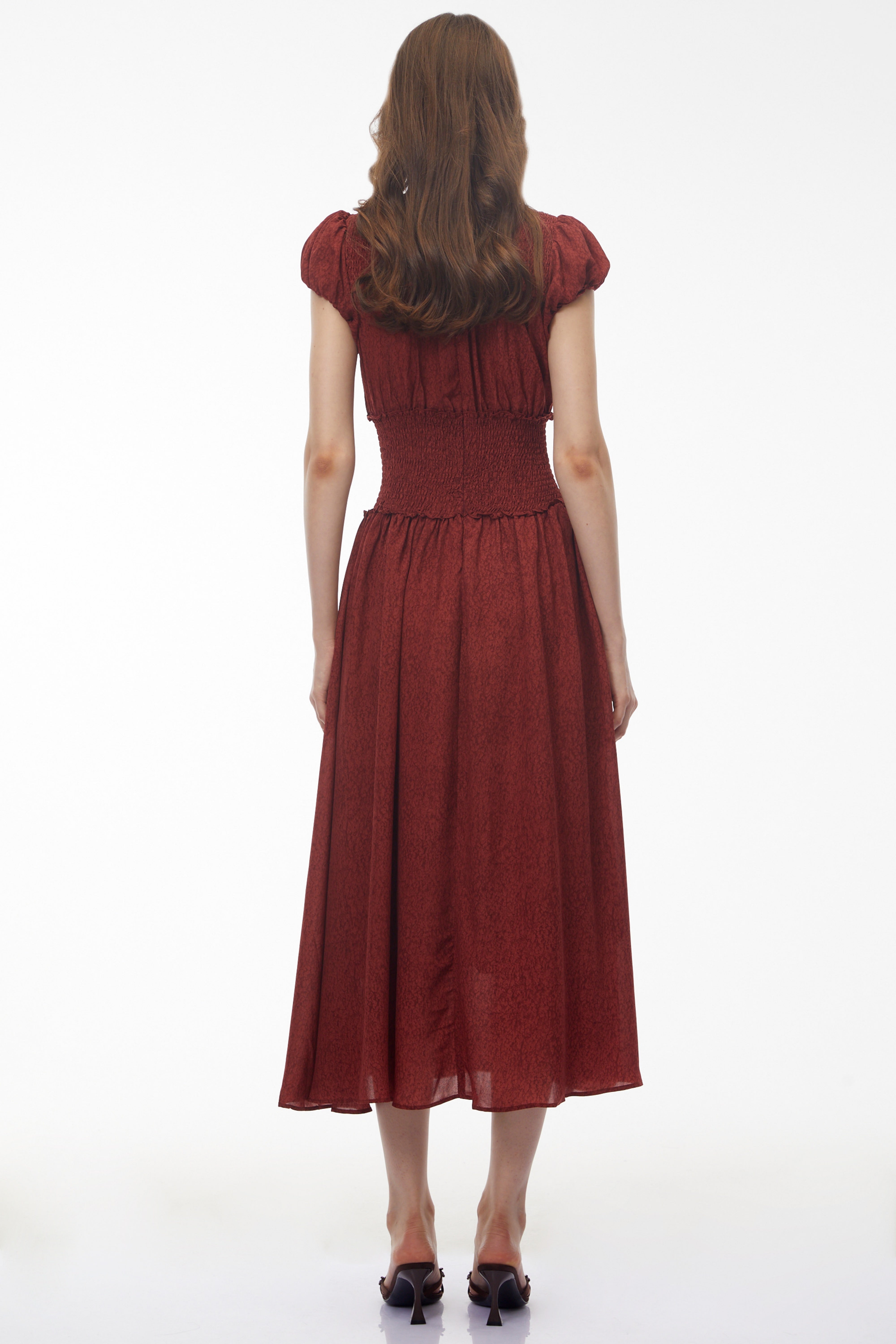 Fiorella Deep Red High Neck Pleated Midi Dress (Final Sale)