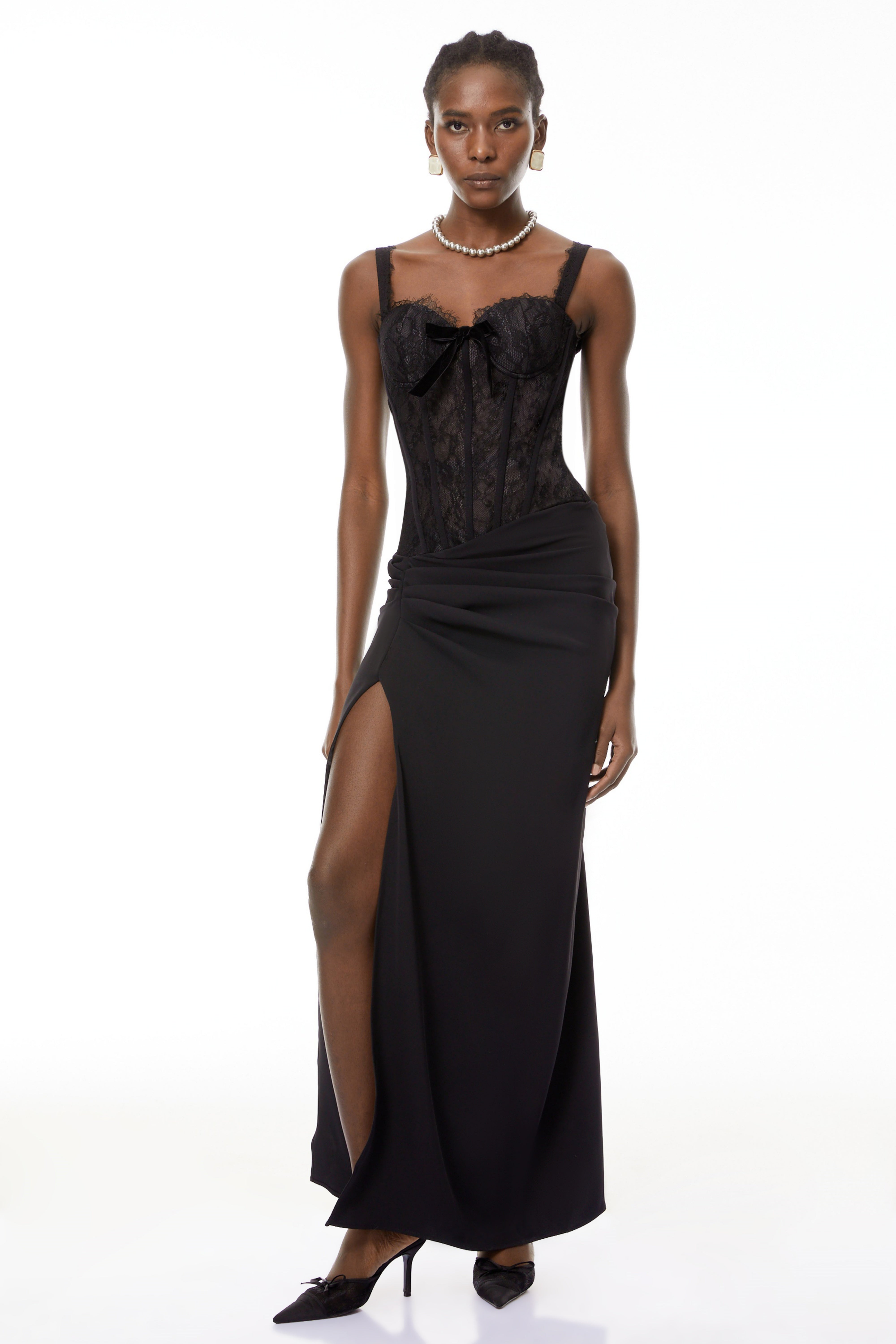 Francesca Black High Slit Floral Lace Maxi Dress (Final Sale)