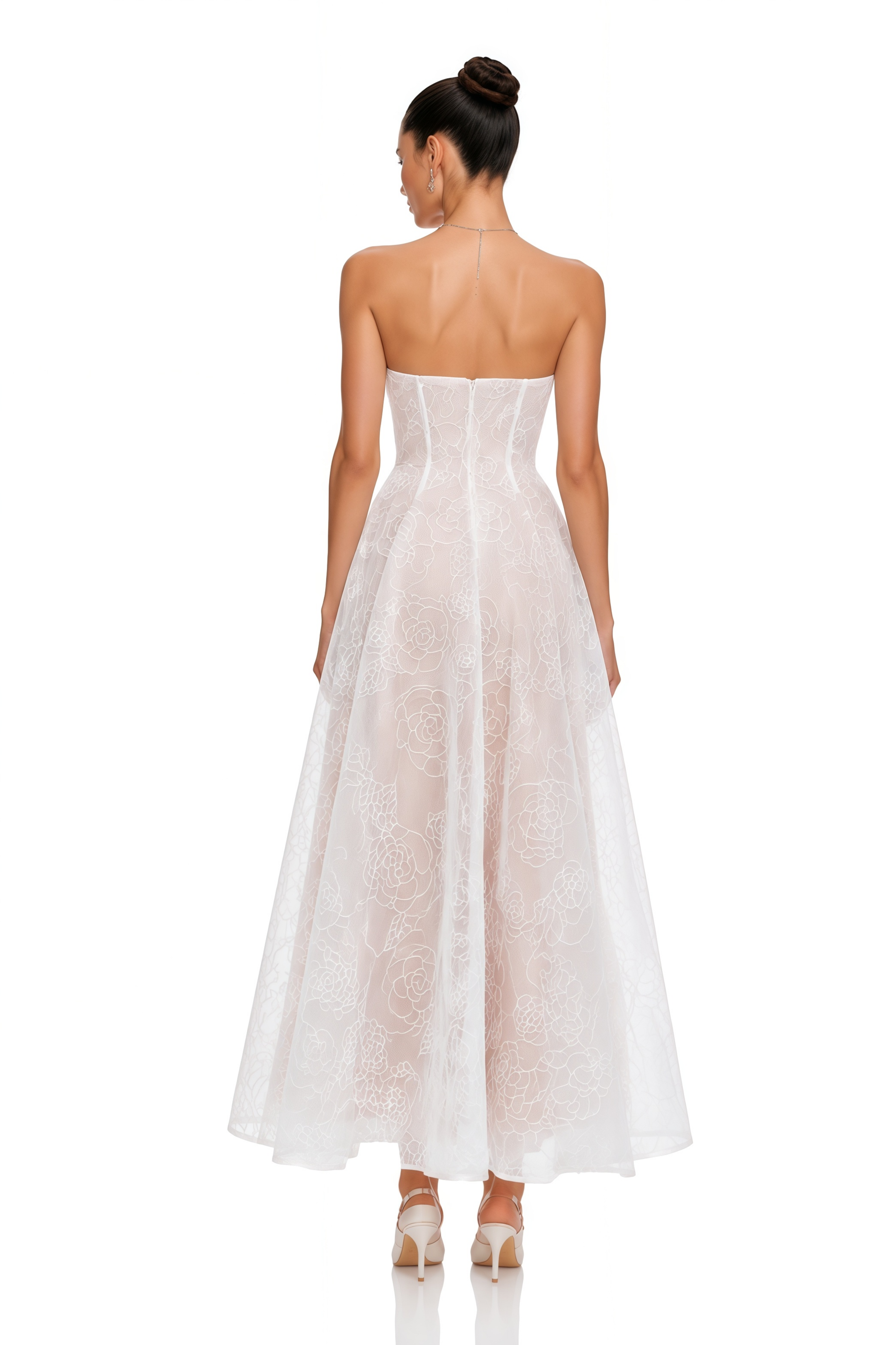 Francesca White Strapless Floral Lace A-Line Maxi Dress
