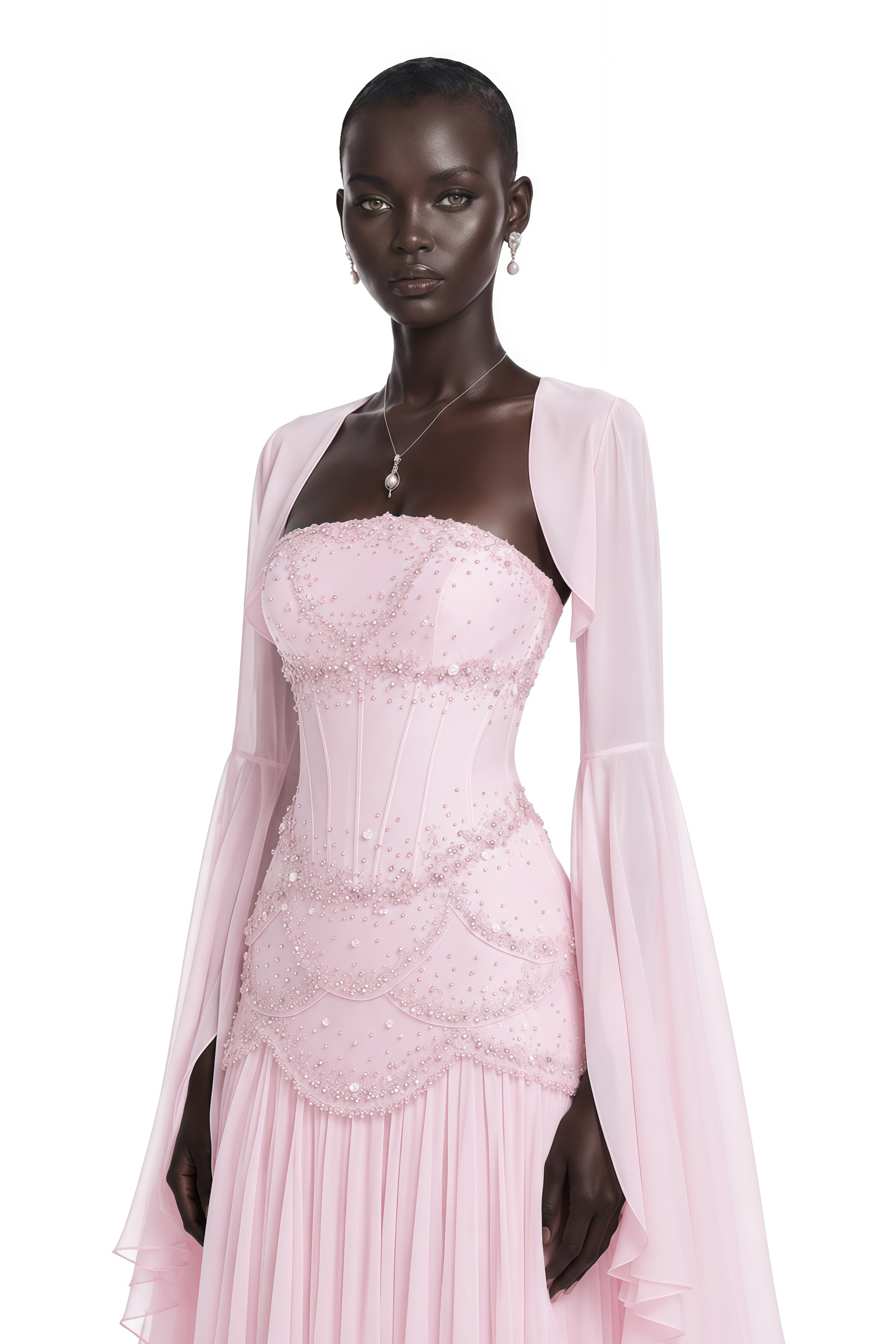 Gaëlle Pink Faux-pearl-embellished Pleated Maxi Dress