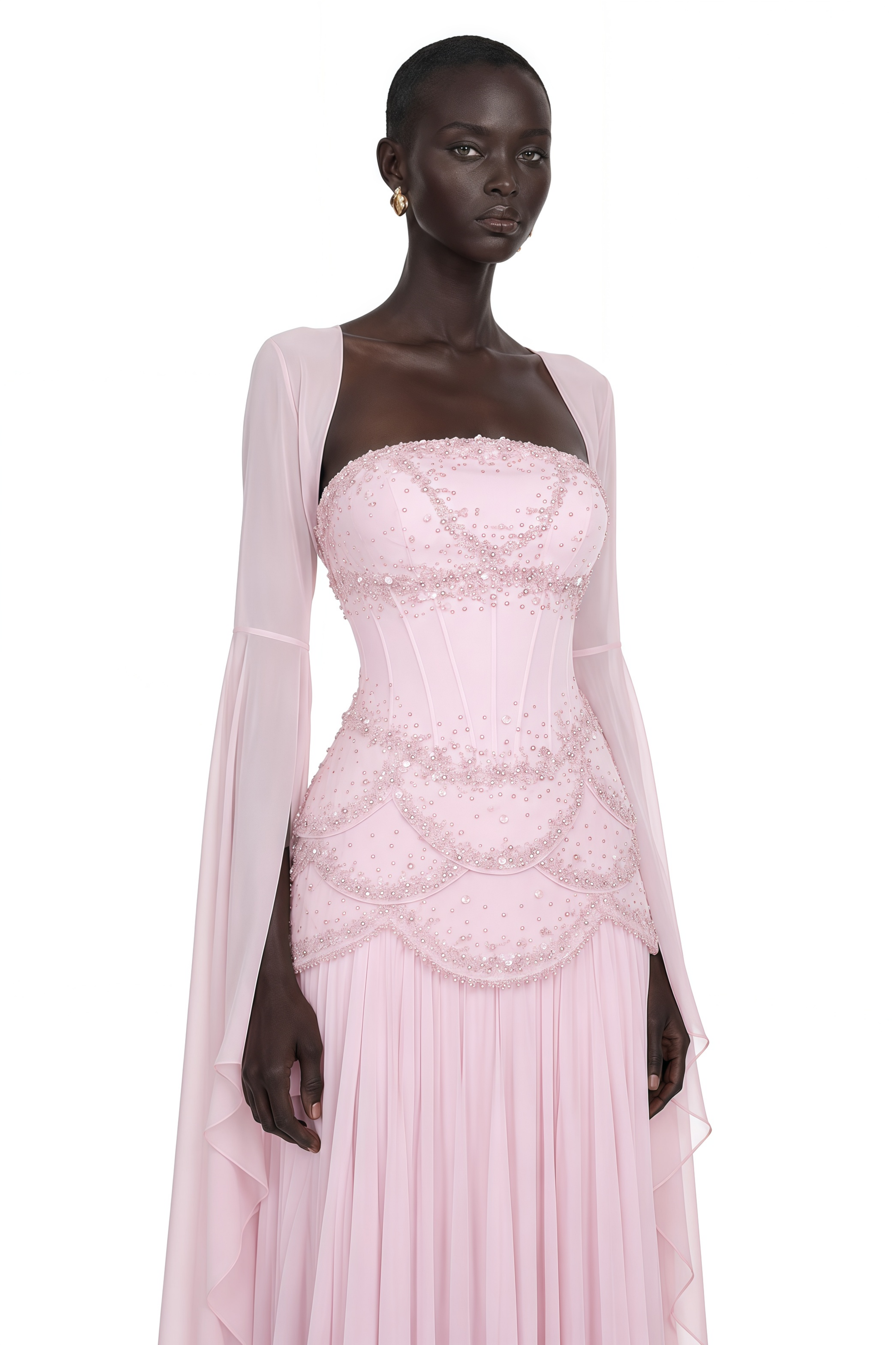 Gaëlle Pink Faux-pearl-embellished Pleated Maxi Dress