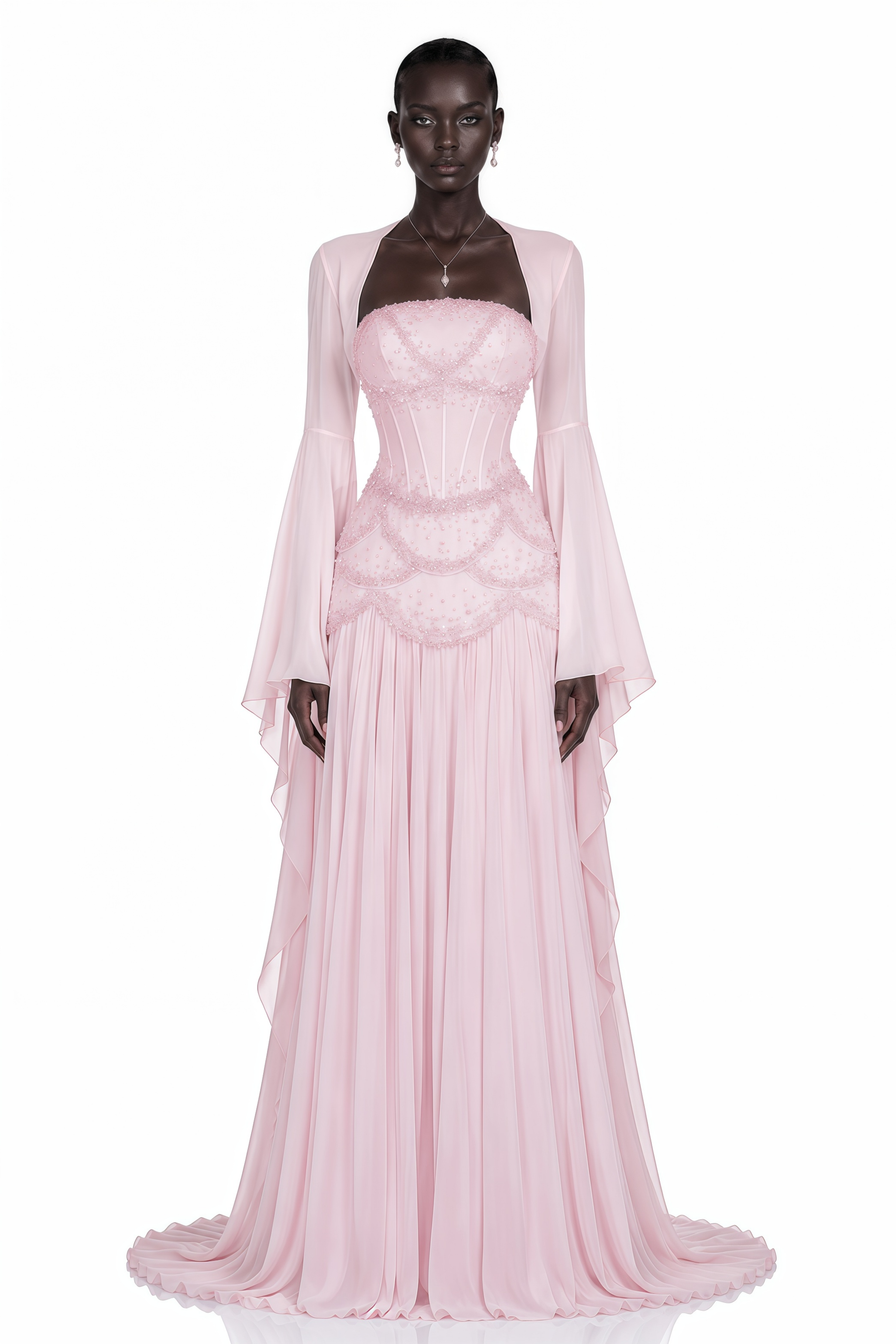 Gaëlle Pink Faux-pearl-embellished Pleated Maxi Dress