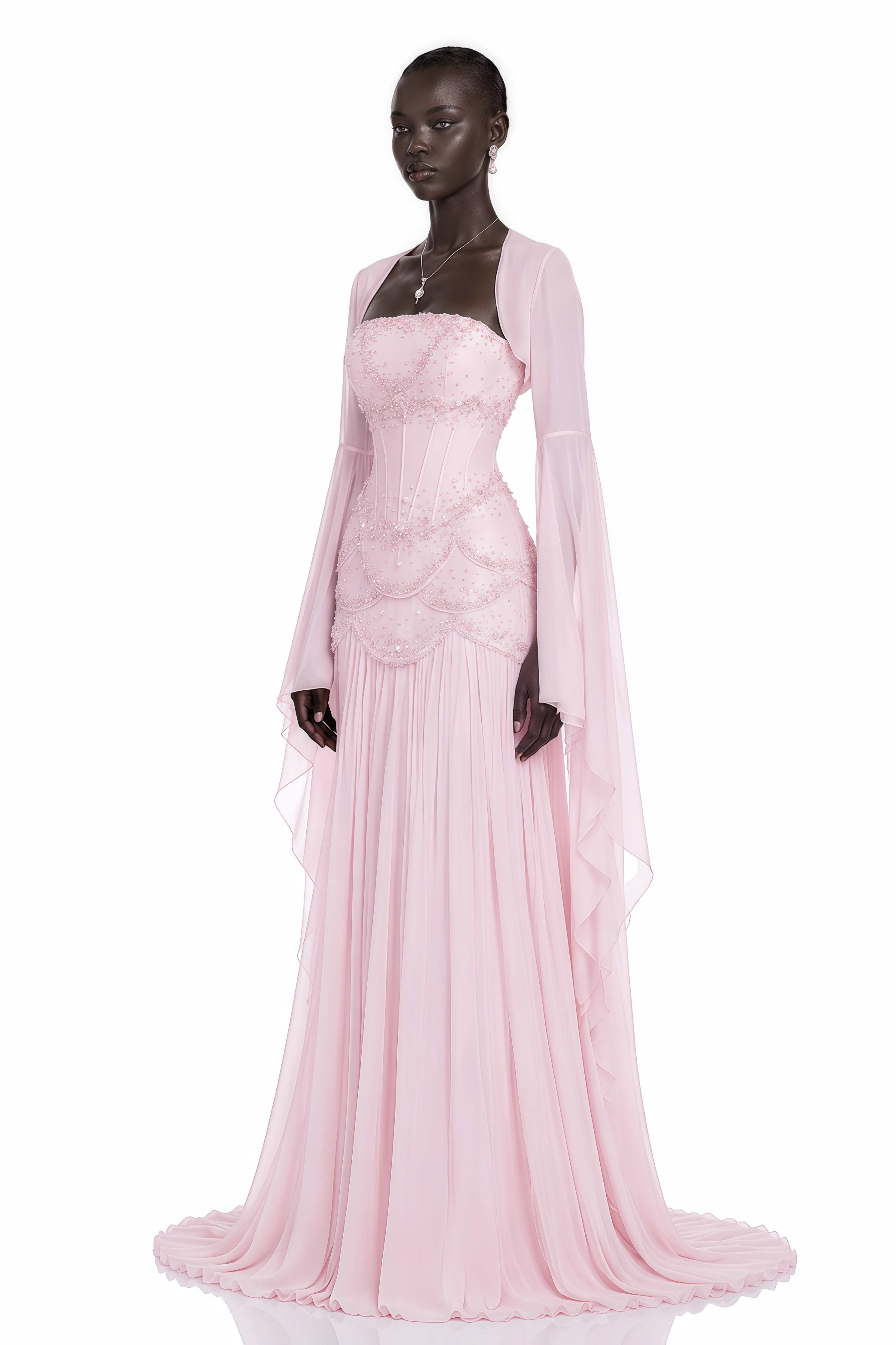 Gaëlle Pink Faux-pearl-embellished Pleated Maxi Dress