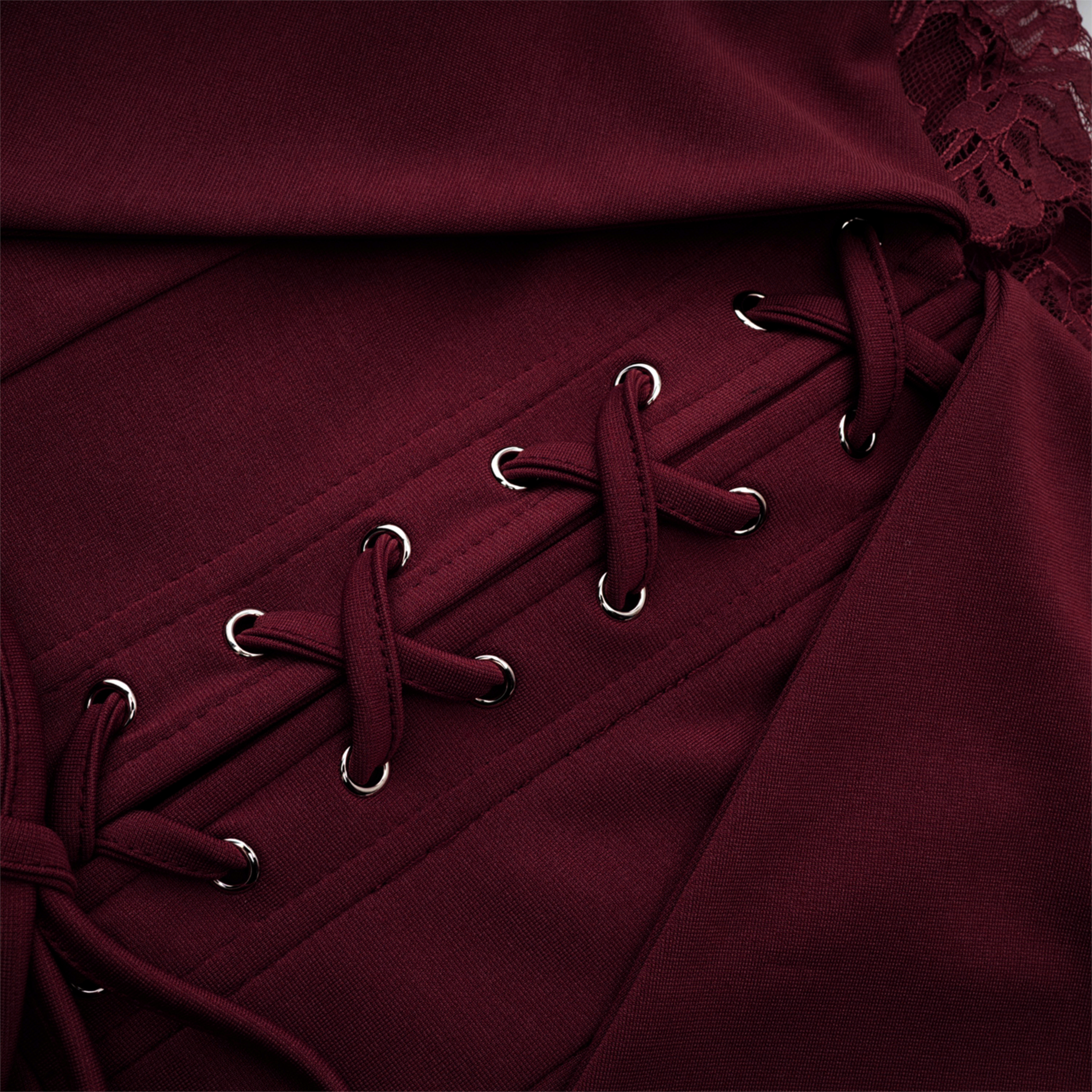 Georgiana Burgundy Lace Panel Flared Maxi Gown