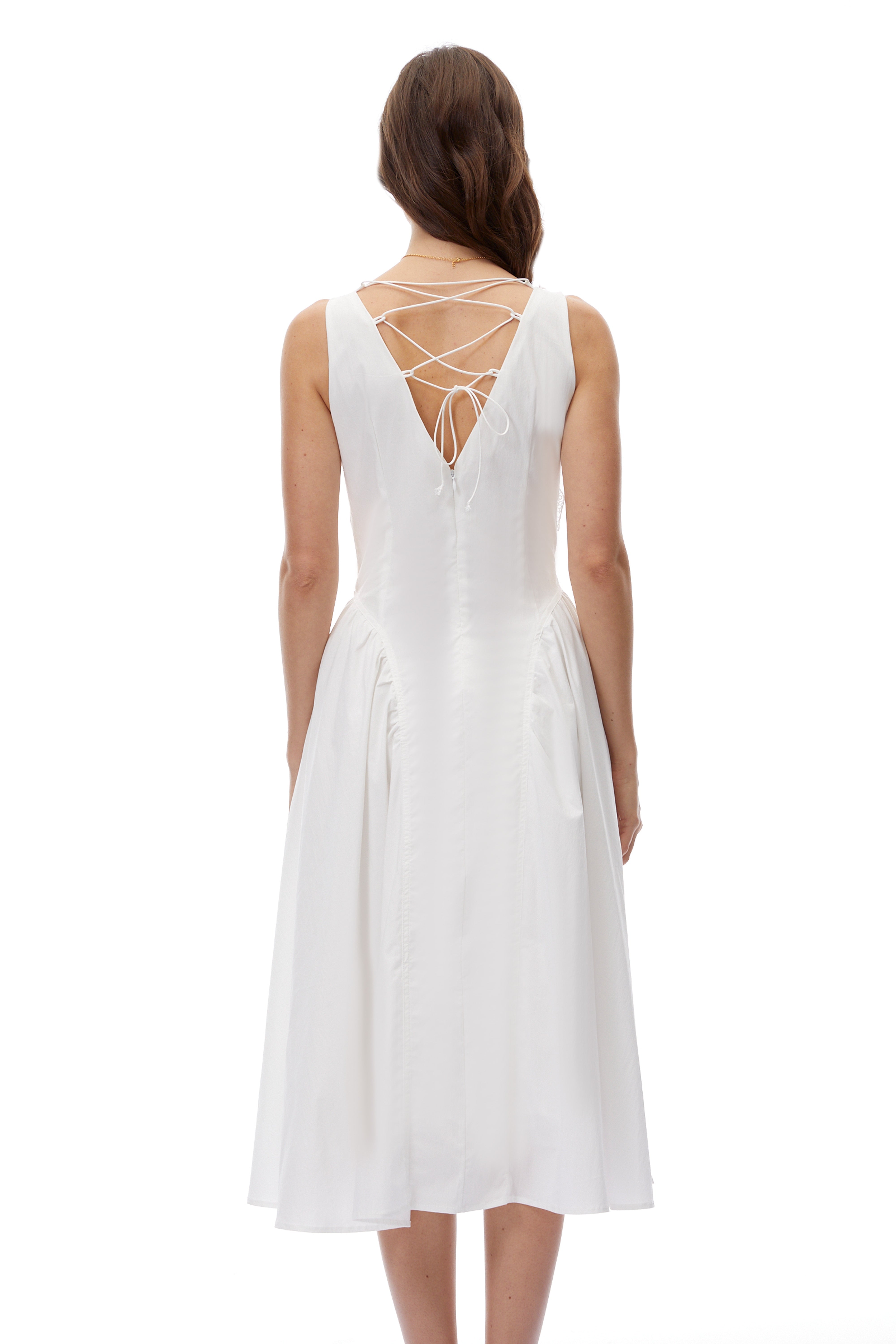 Gertrude White V-Neck Lace Midi Dress