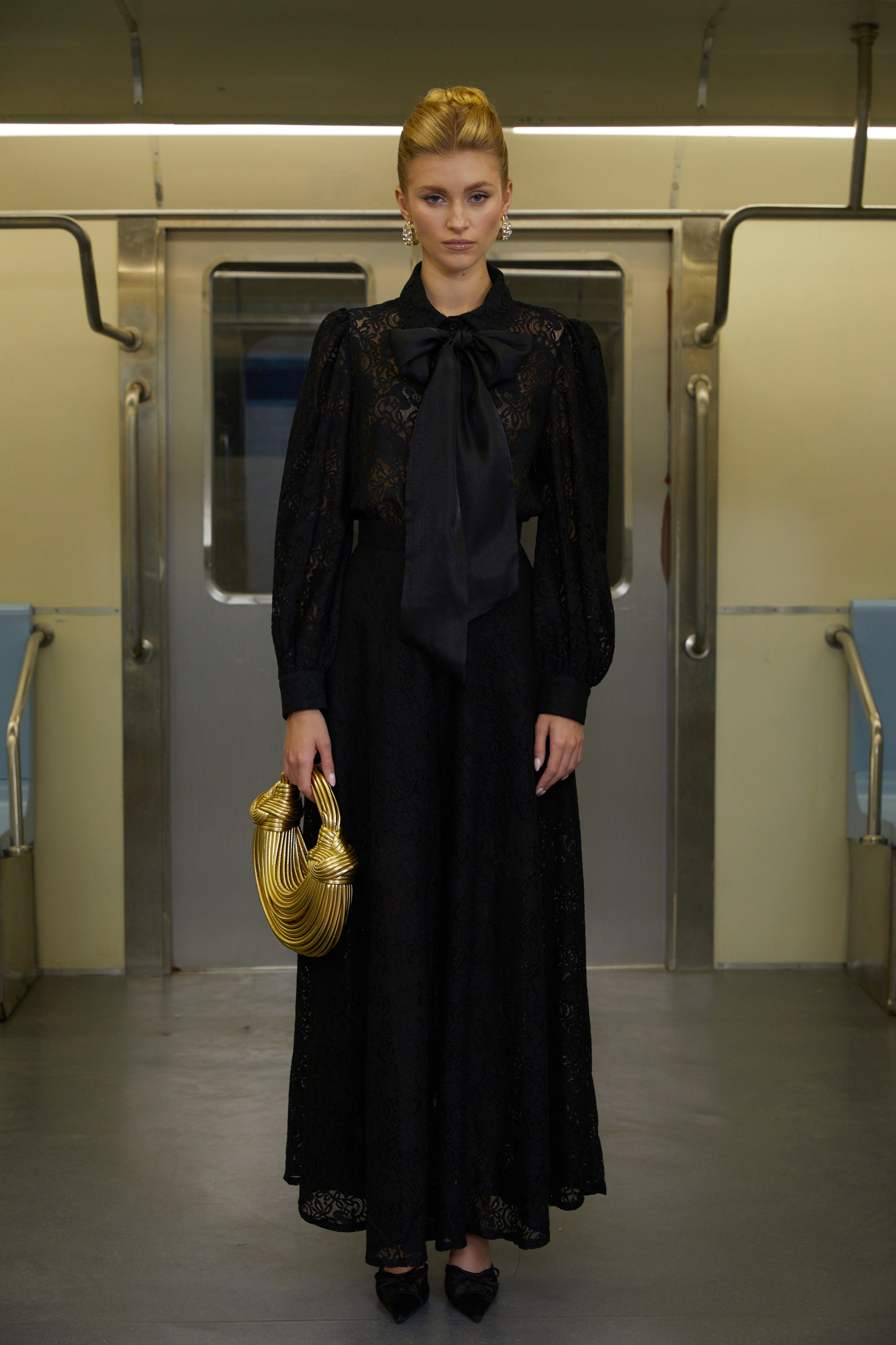 Gilberte Black Belted Shirt & Wide Leg Pants Set (Final Sale)