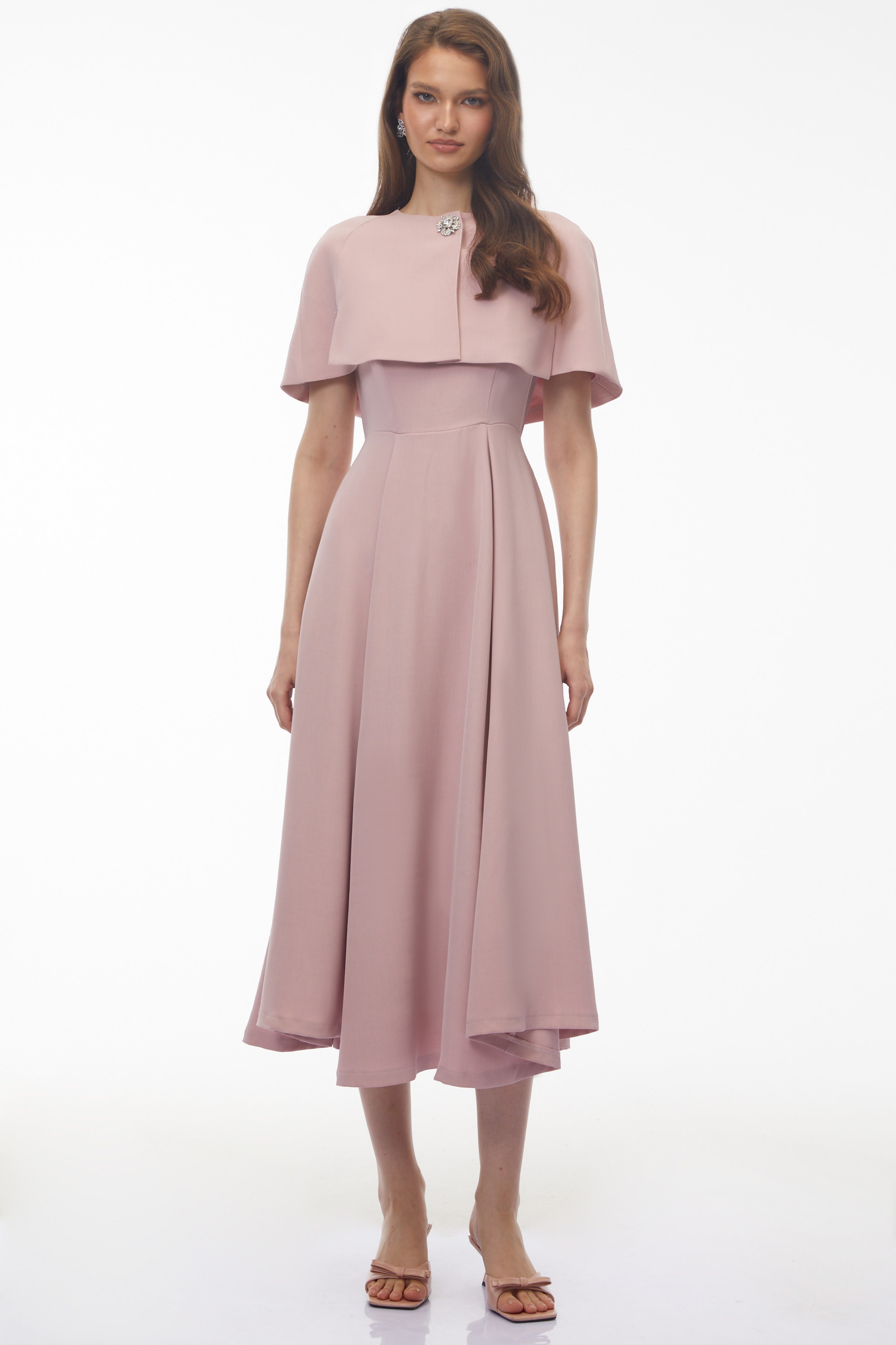 Giuliana Pink Solid Cape & Midi Dress Set (Final Sale-US Only)