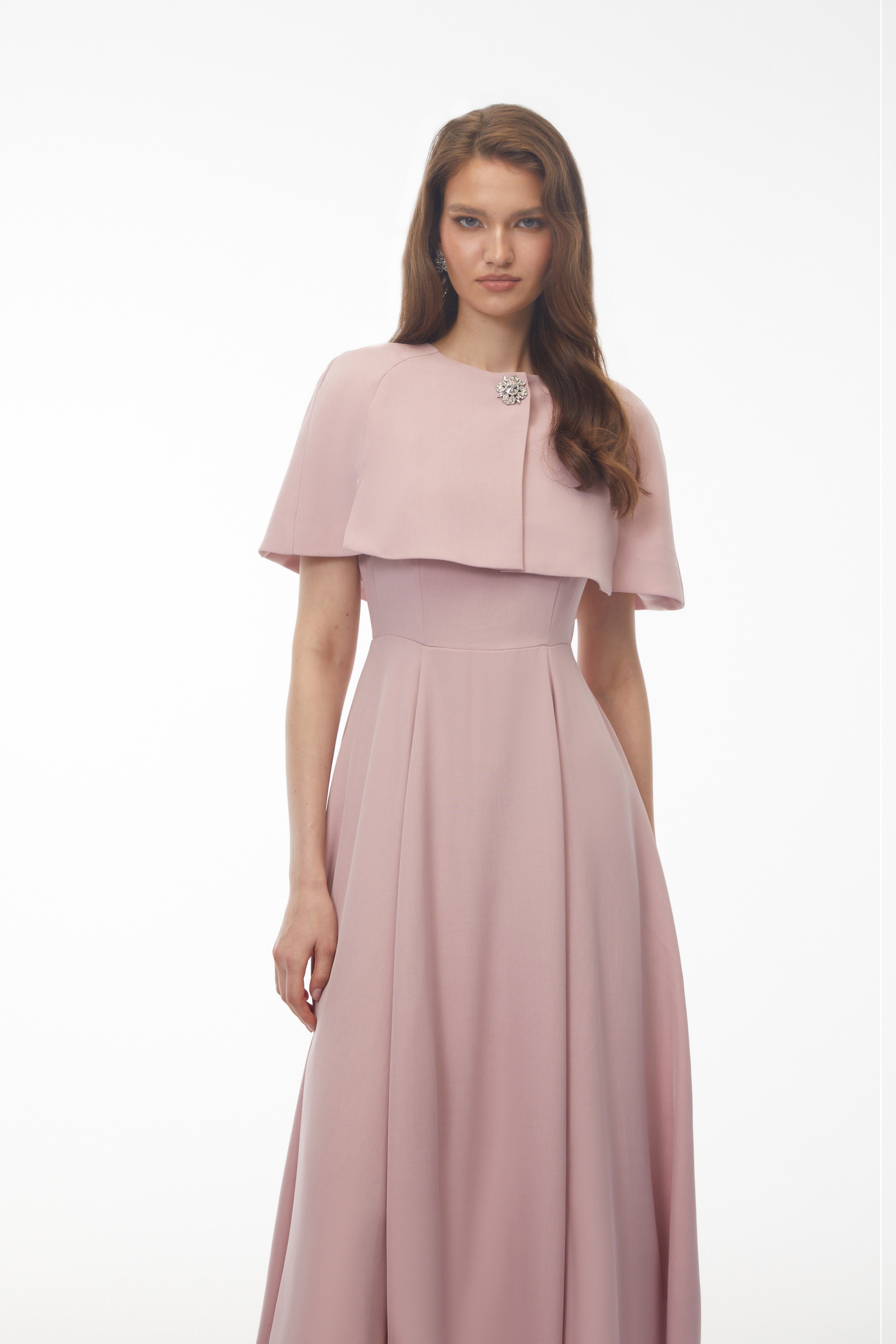 Giuliana Pink Solid Cape & Midi Dress Set (Final Sale-US Only)