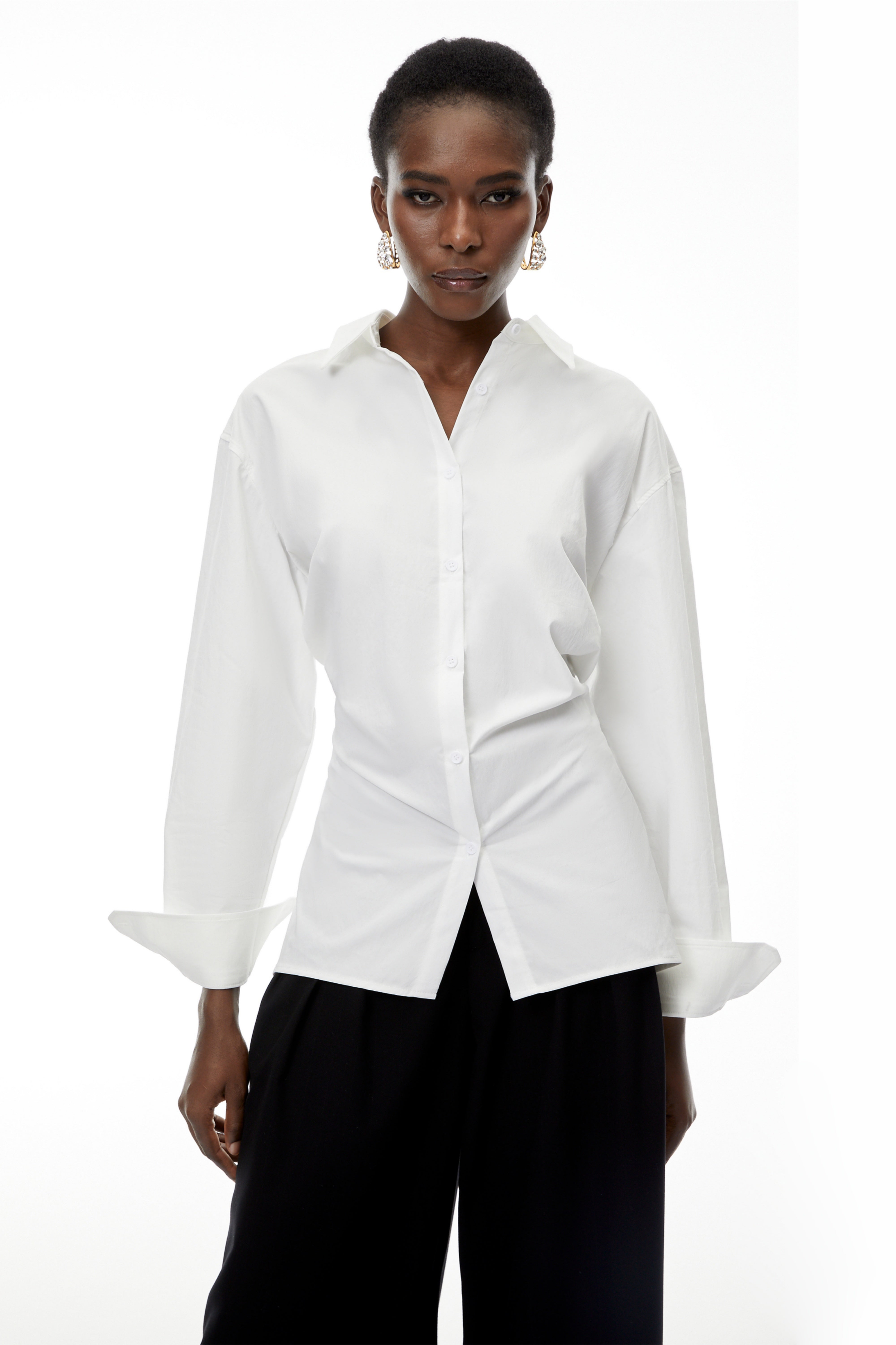 Gracie White Cinched Waist Shirt (Final Sale)