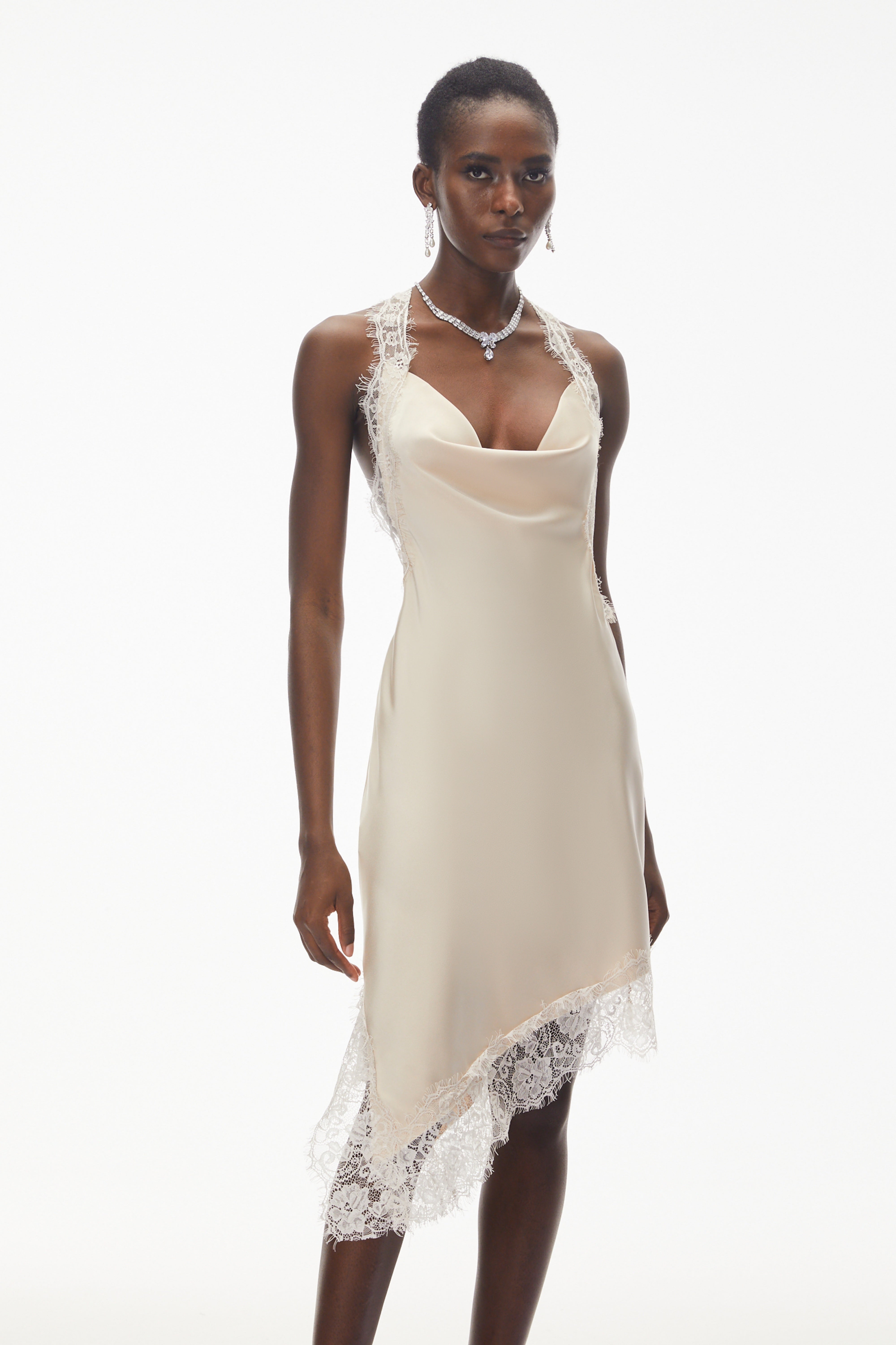 Gudrun Neutral Halterneck Satin Mini Dress (Final Sale-US Only)
