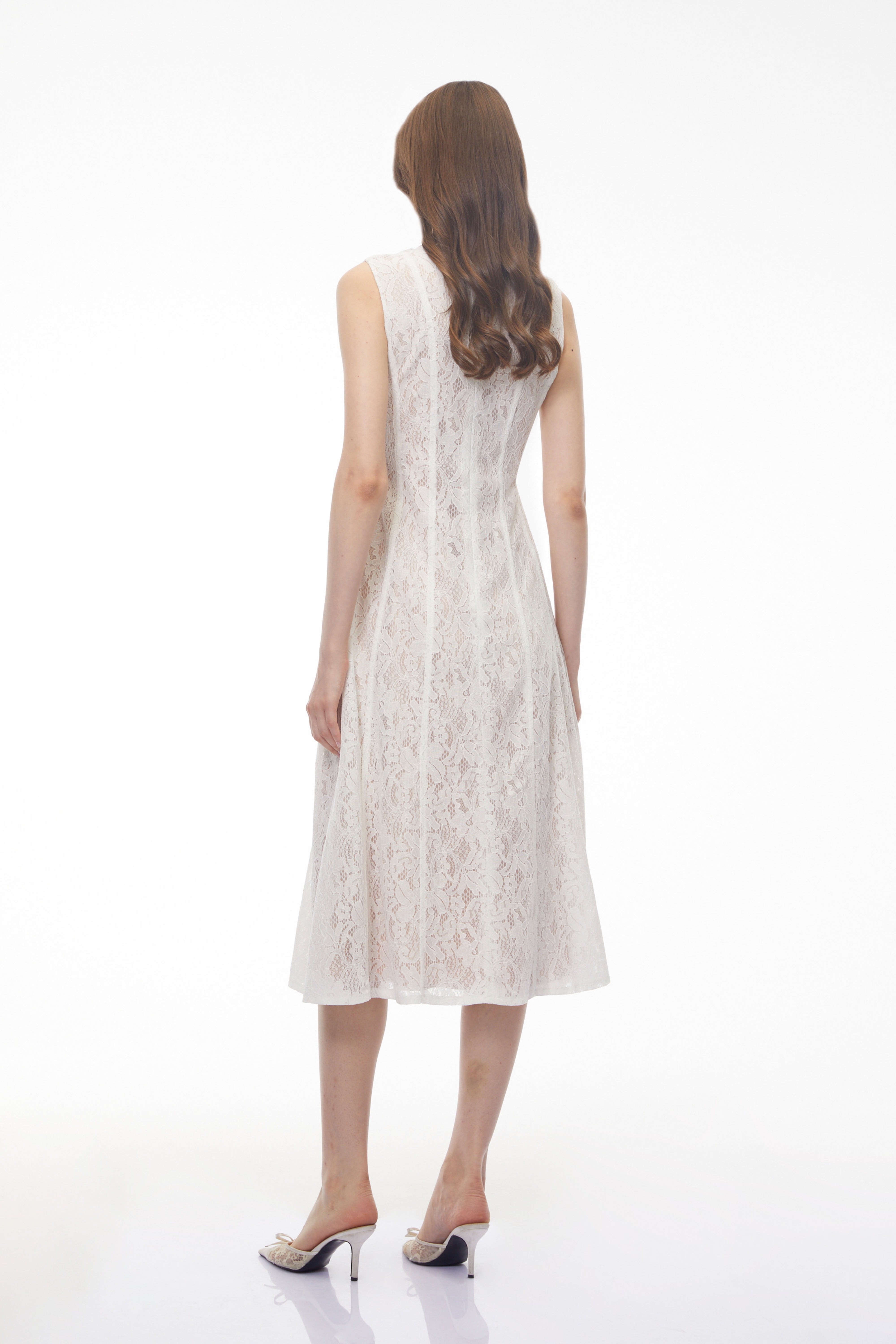 Guinevere White Sleeveless Floral Lace Midi Dress (Final Sale)