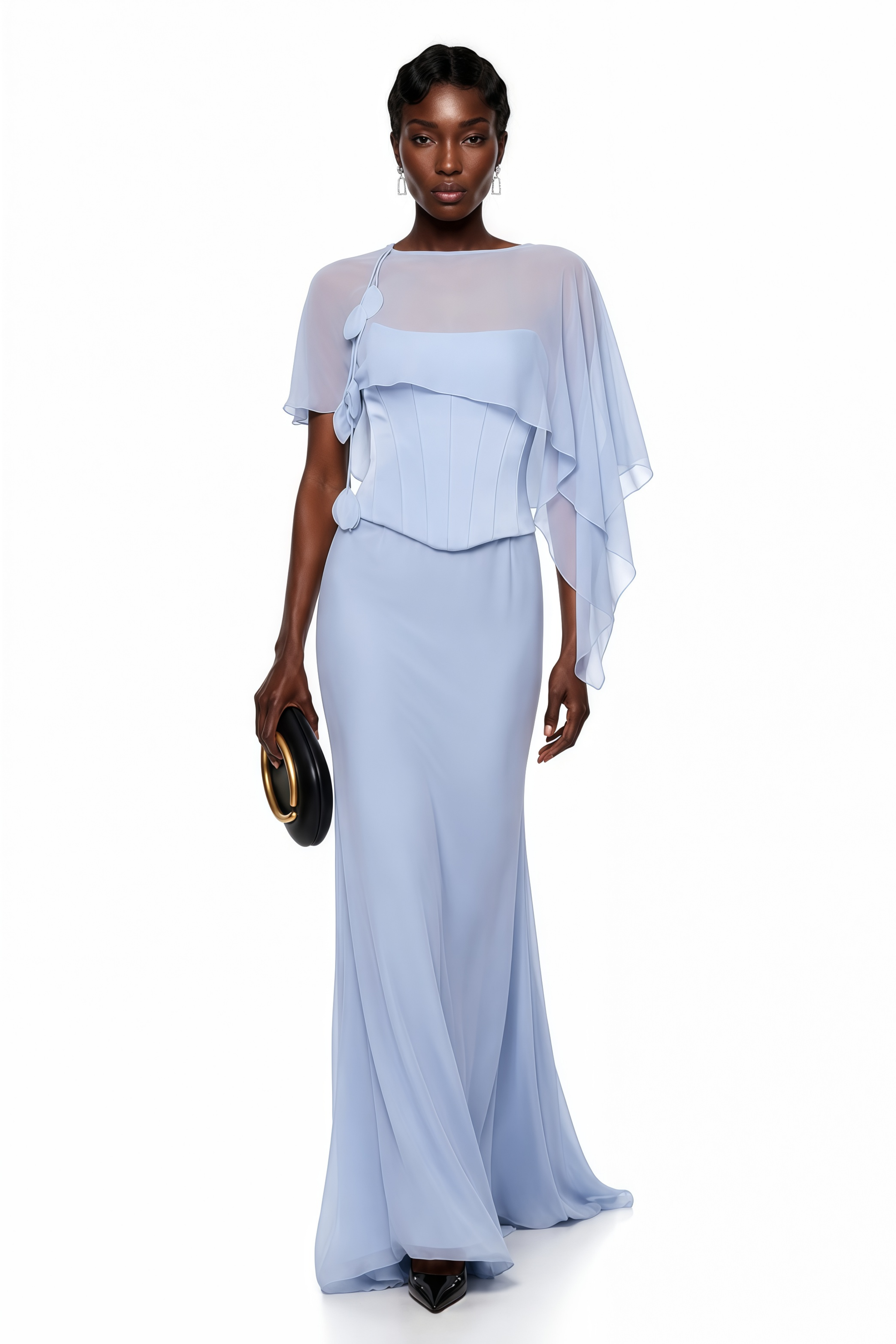 Gwendolyn Blue Corset Top & Skirt Set With Scarf (Final Sale-US Only)