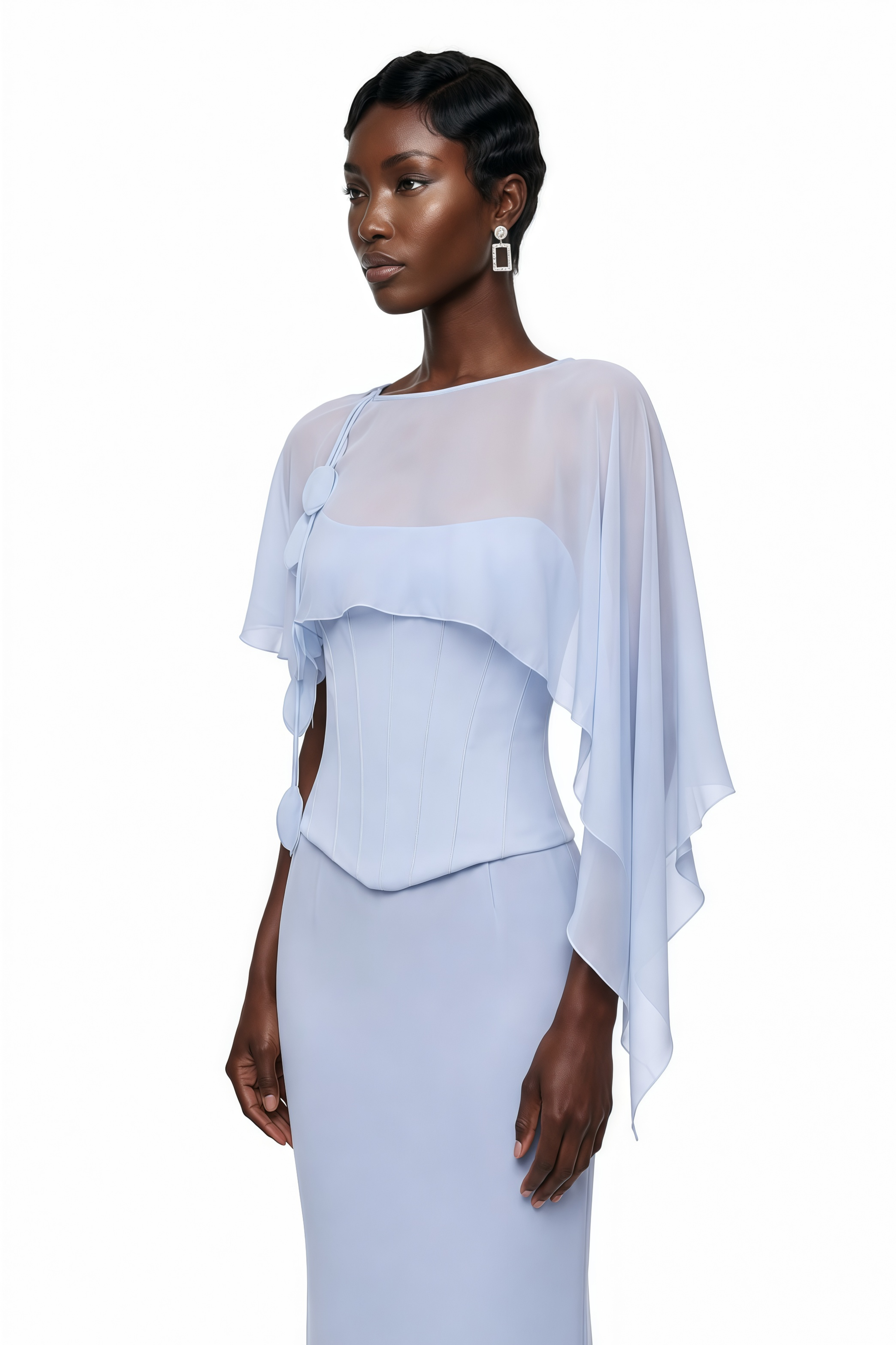 Gwendolyn Blue Corset Top & Skirt Set With Scarf (Final Sale-US Only)