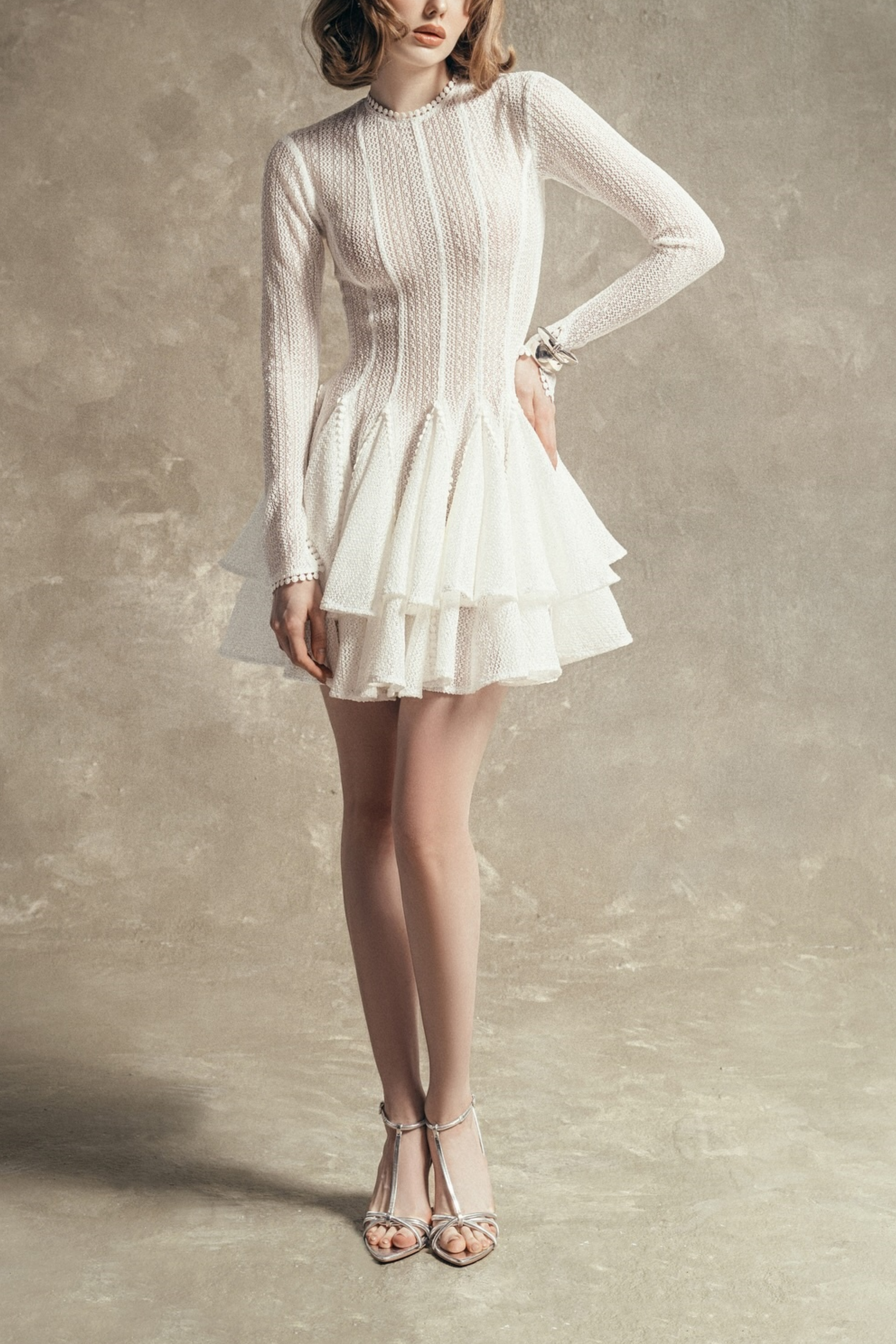 Hallie White Layered Design Puff Mini Dress (Final Sale)