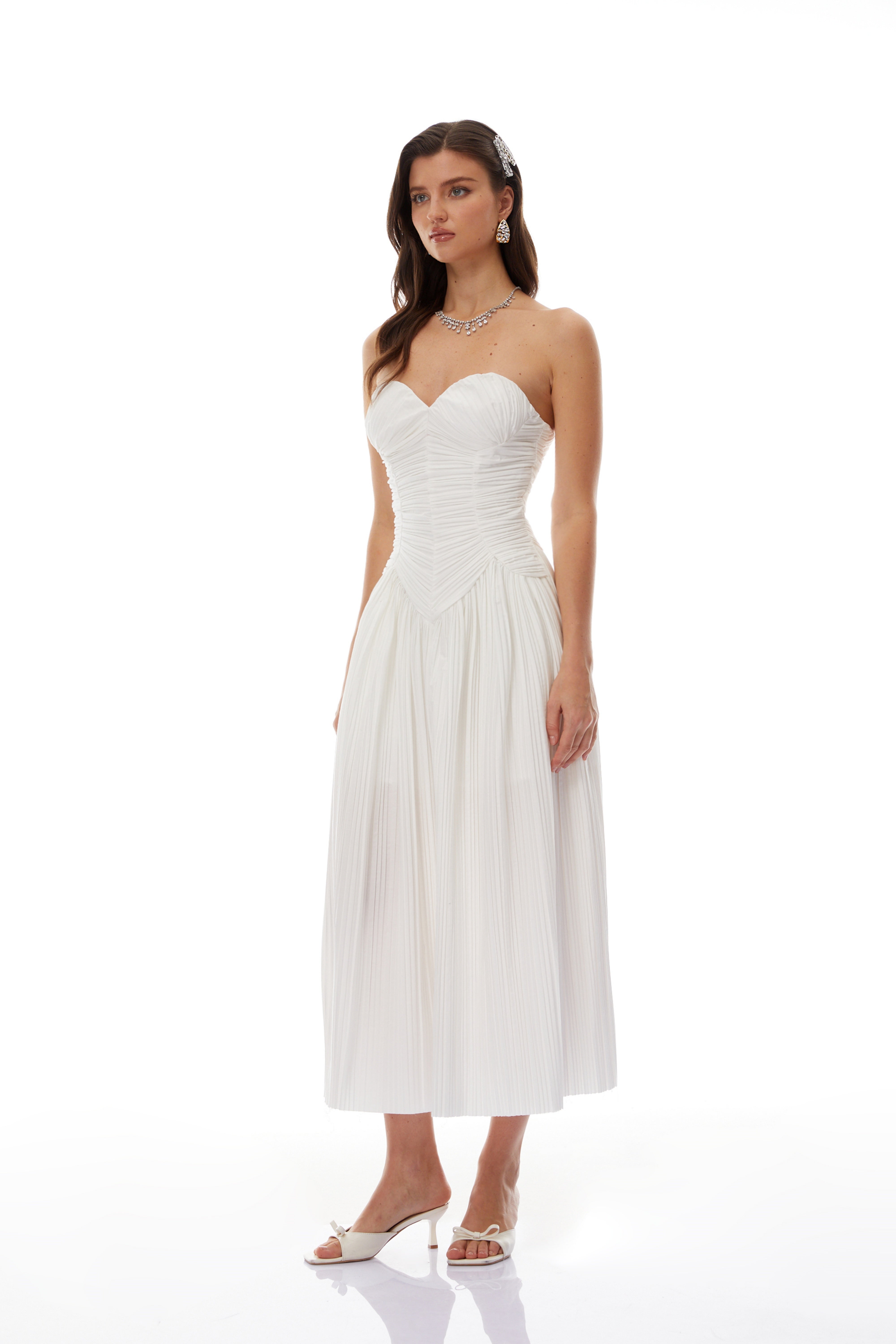 Ilinca White Off-Shoulder Ruched Maxi Dress (Final Sale)