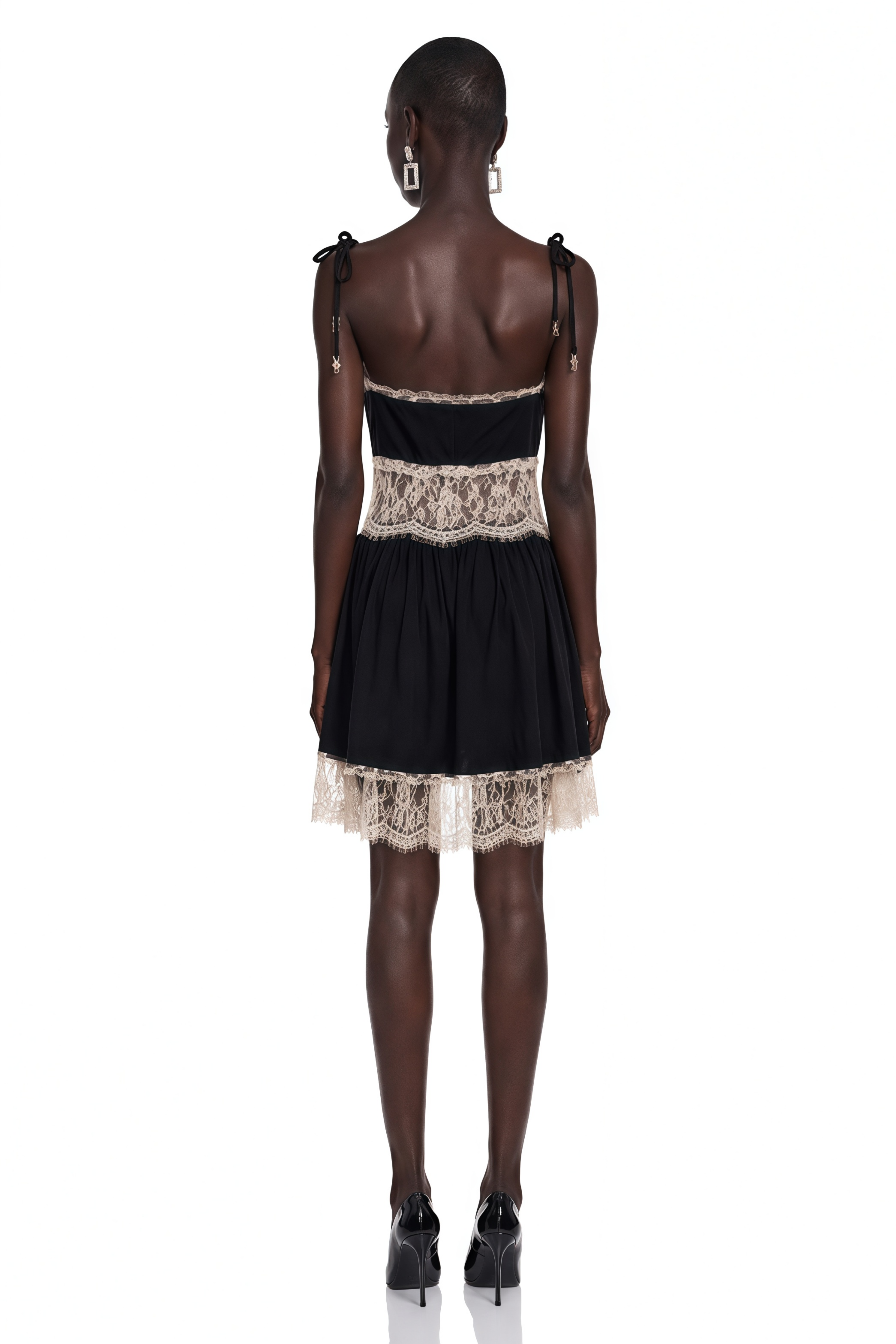 Inci Black Plunge Neck Mini Dress with Lace Panels