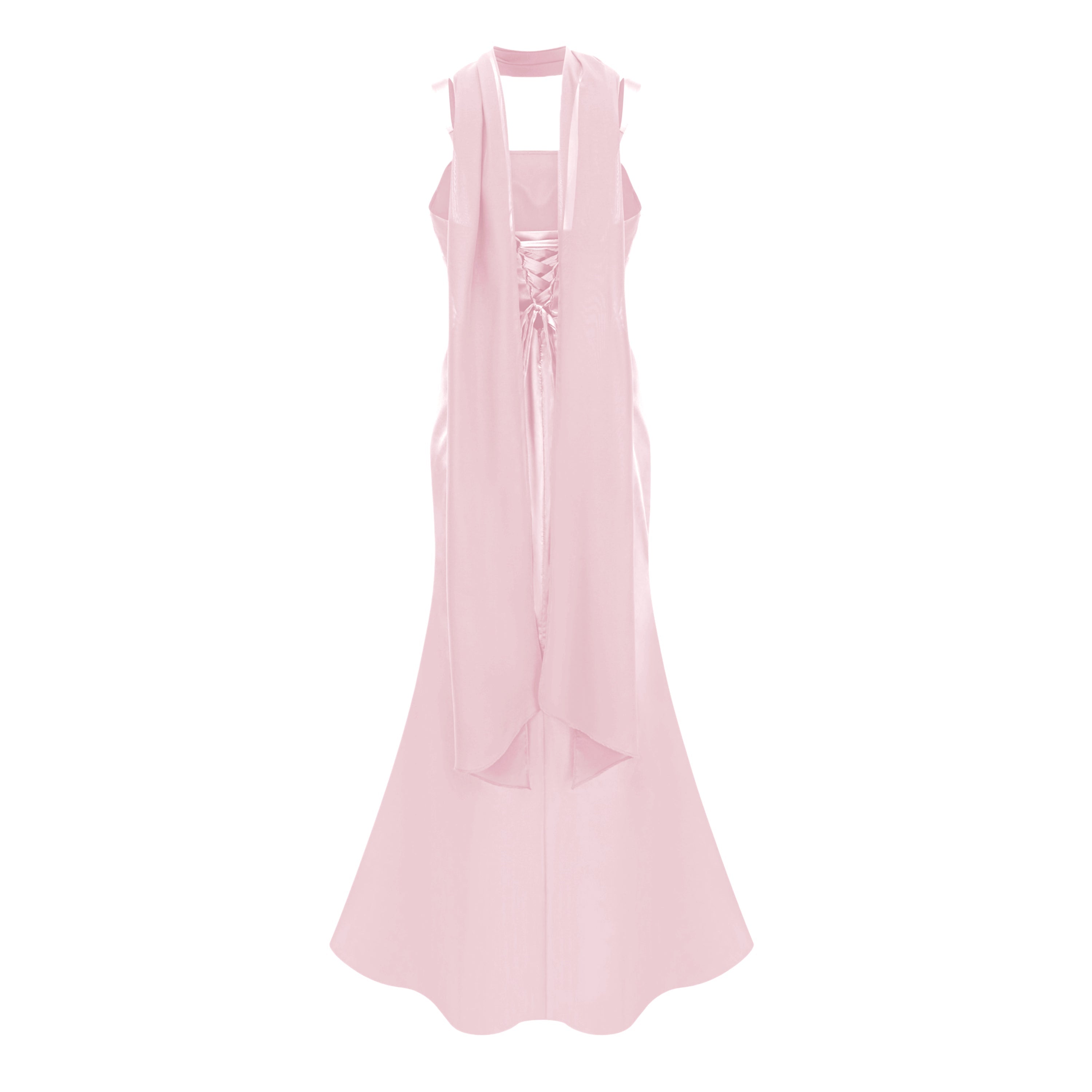 Inmaculada Pink Ruched Satin Maxi Dress (Without Gloves) (Final Sale-US Only)