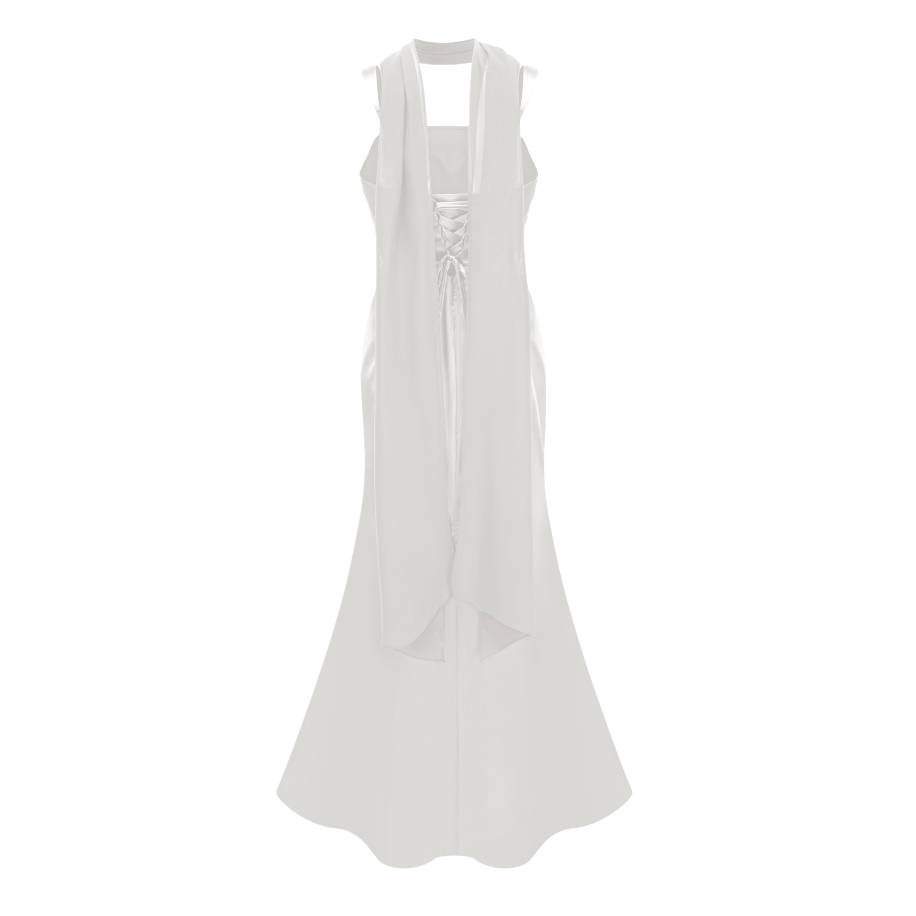 Inmaculada White Ruched Satin Maxi Dress (Without Gloves) (Final Sale)