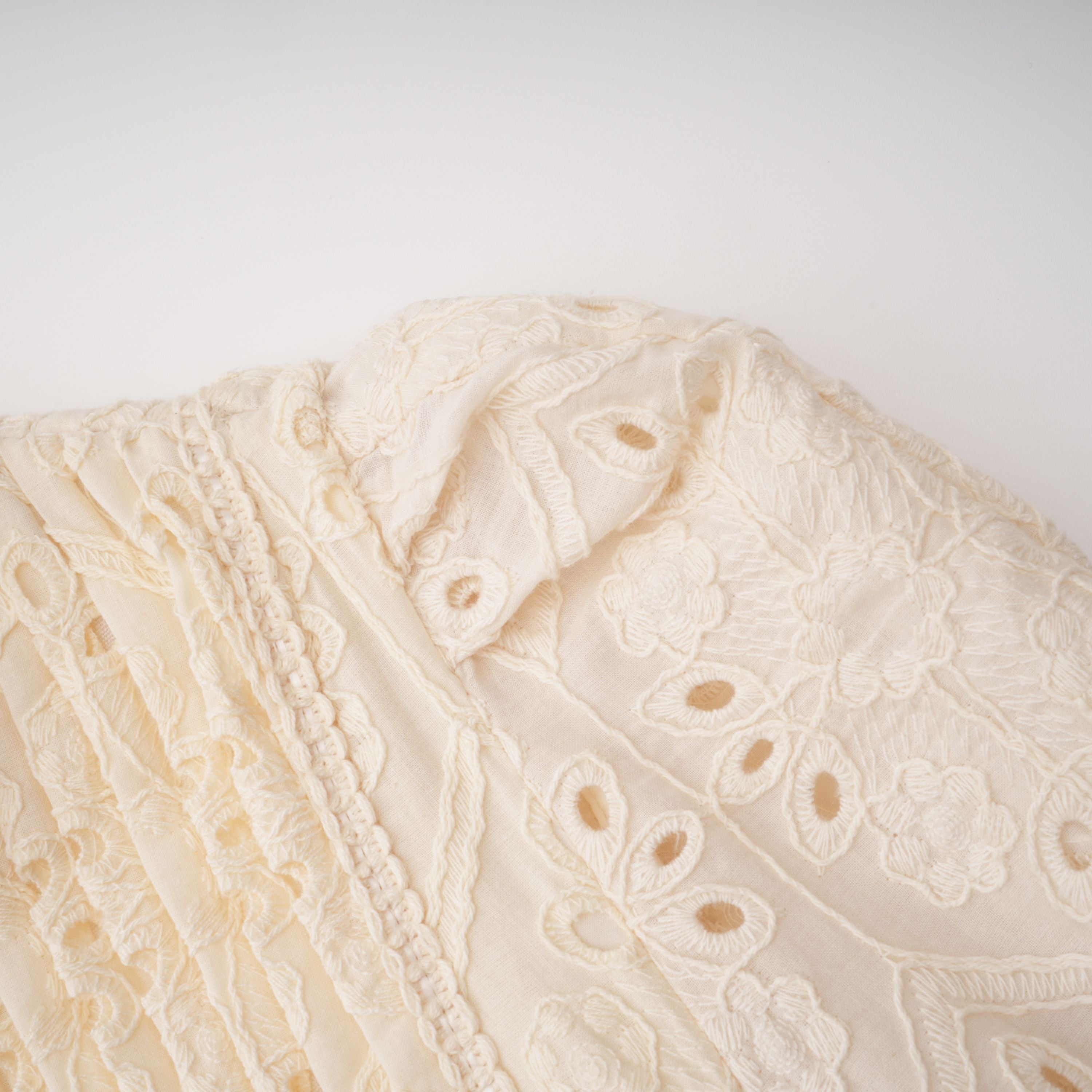 Isabeau Neutral Floral Embroidered Pleated Midi Dress (Final Sale)