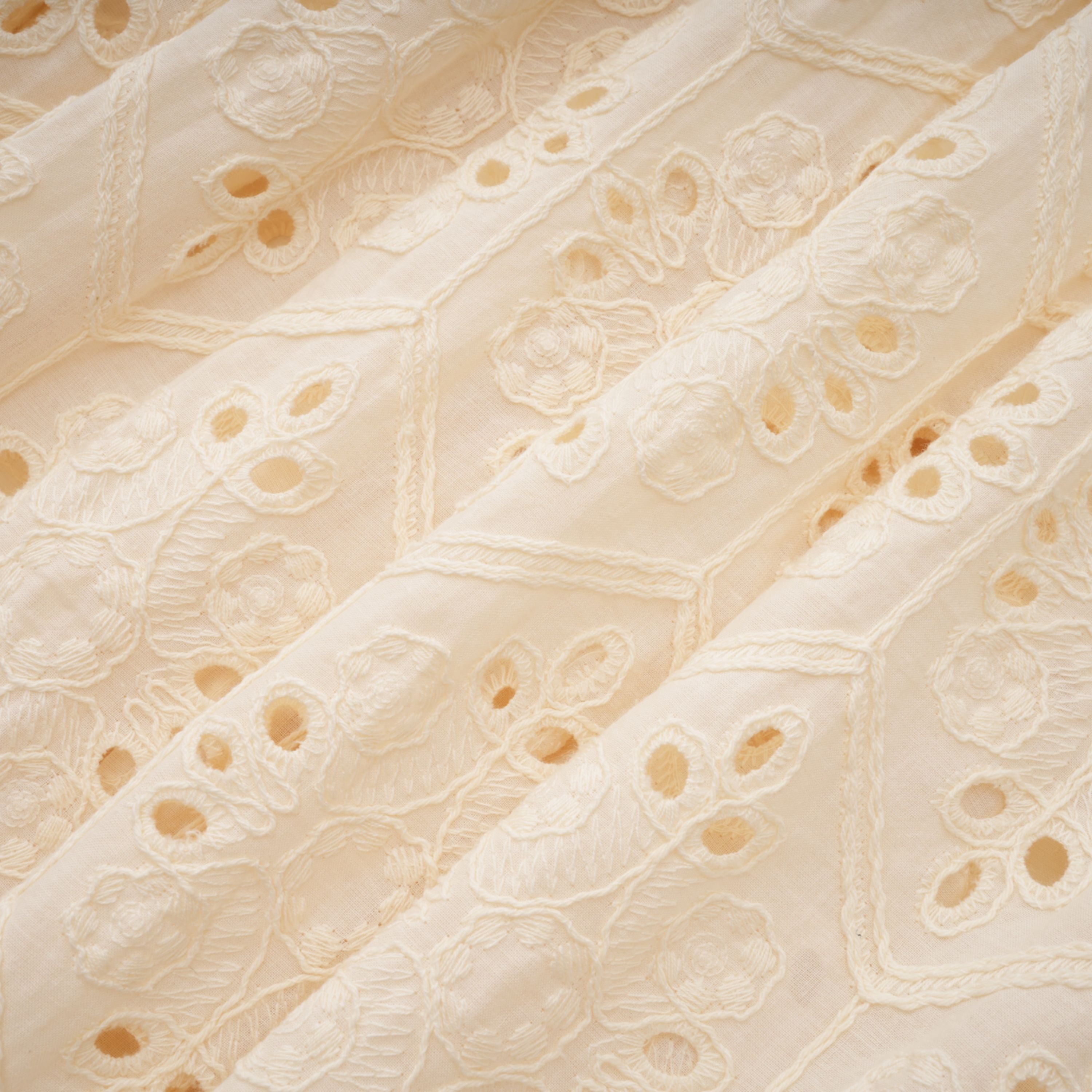 Isabeau Neutral Floral Embroidered Pleated Midi Dress (Final Sale-US Only)