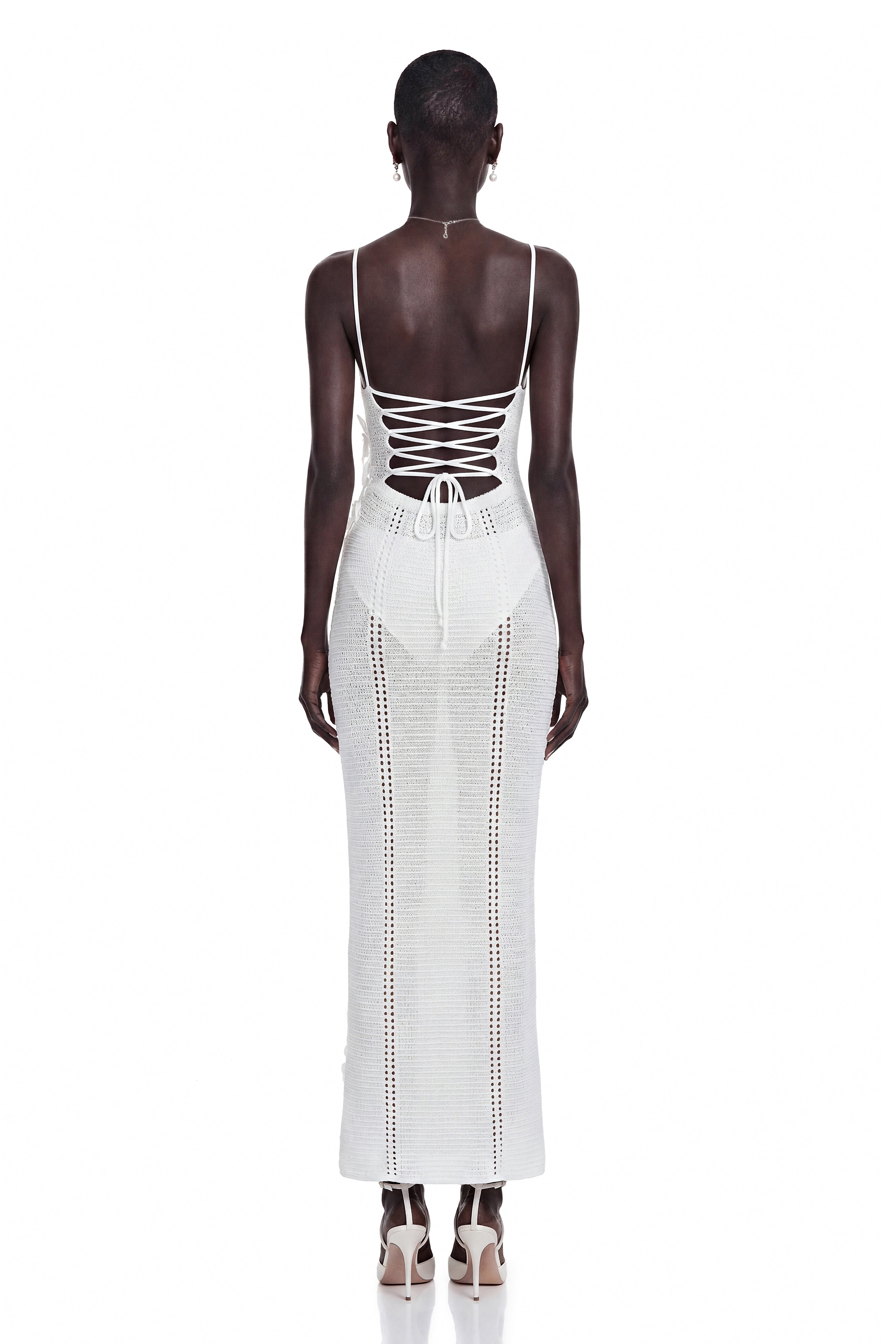 Isabelle White Knit Maxi Dress with 3D Florals