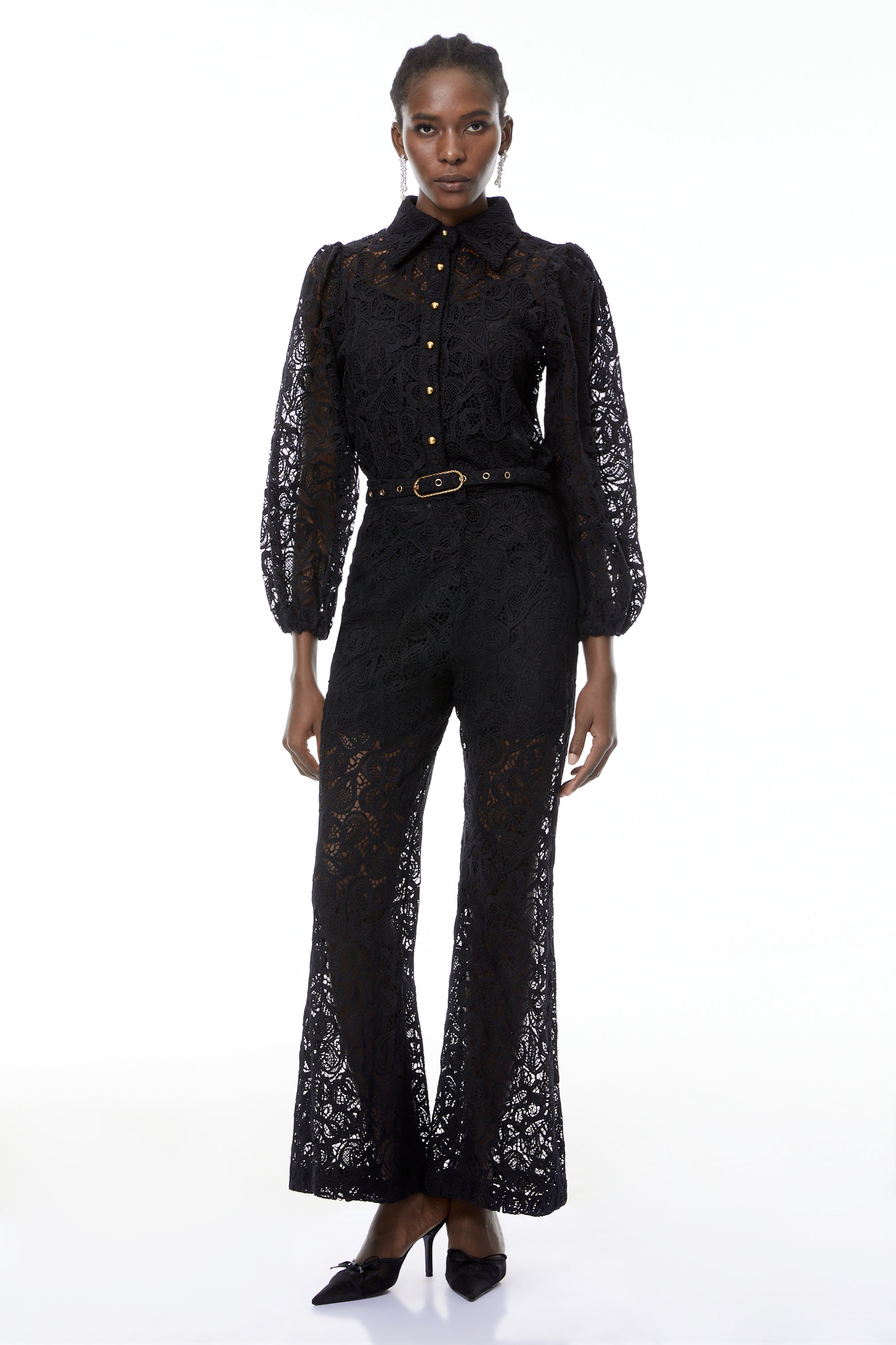 Jacqueline Black Floral Lace Blouse & Trouser Set (Final Sale)