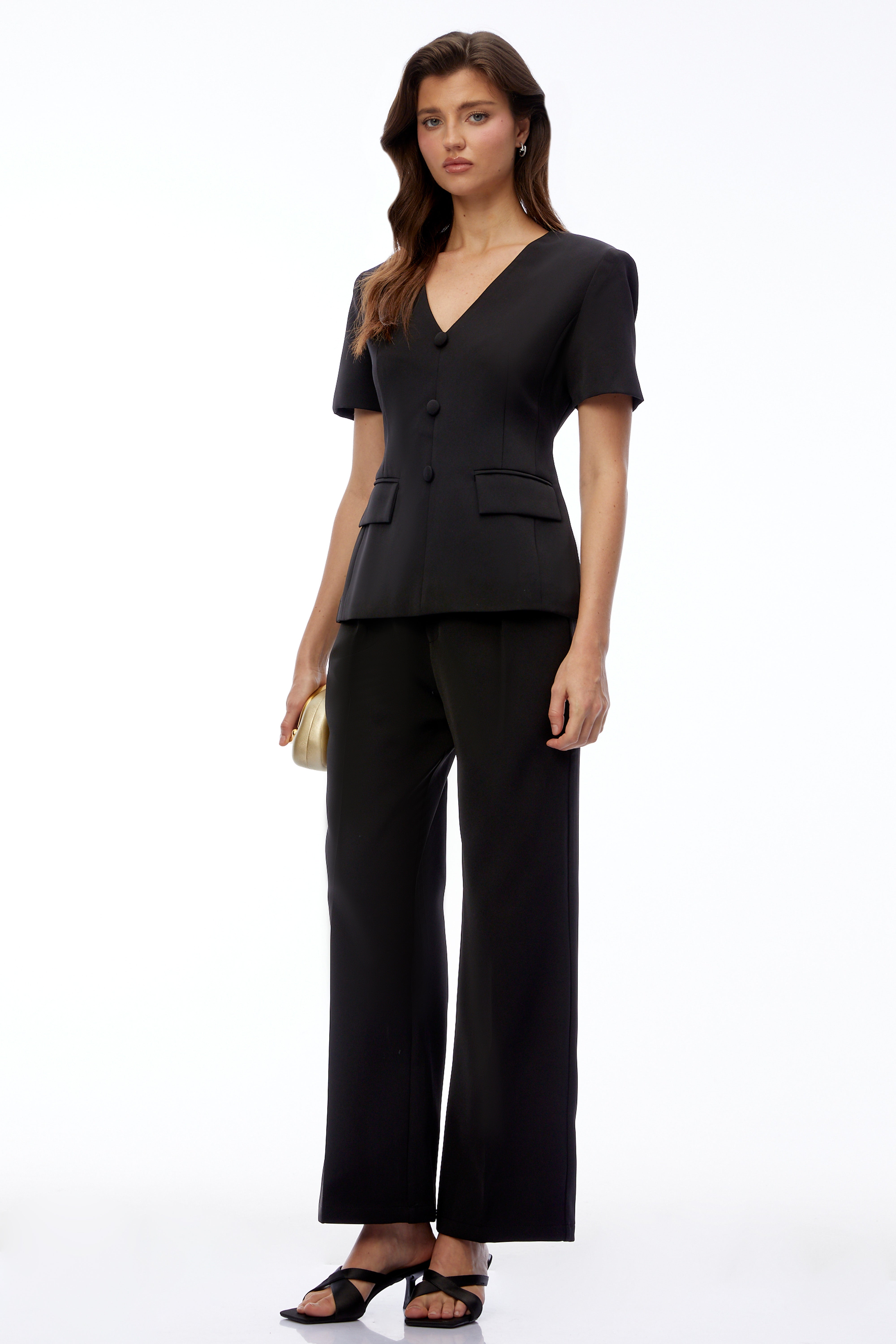 Jana Black V-Neck Short Sleeve Blazer & Trouser Set