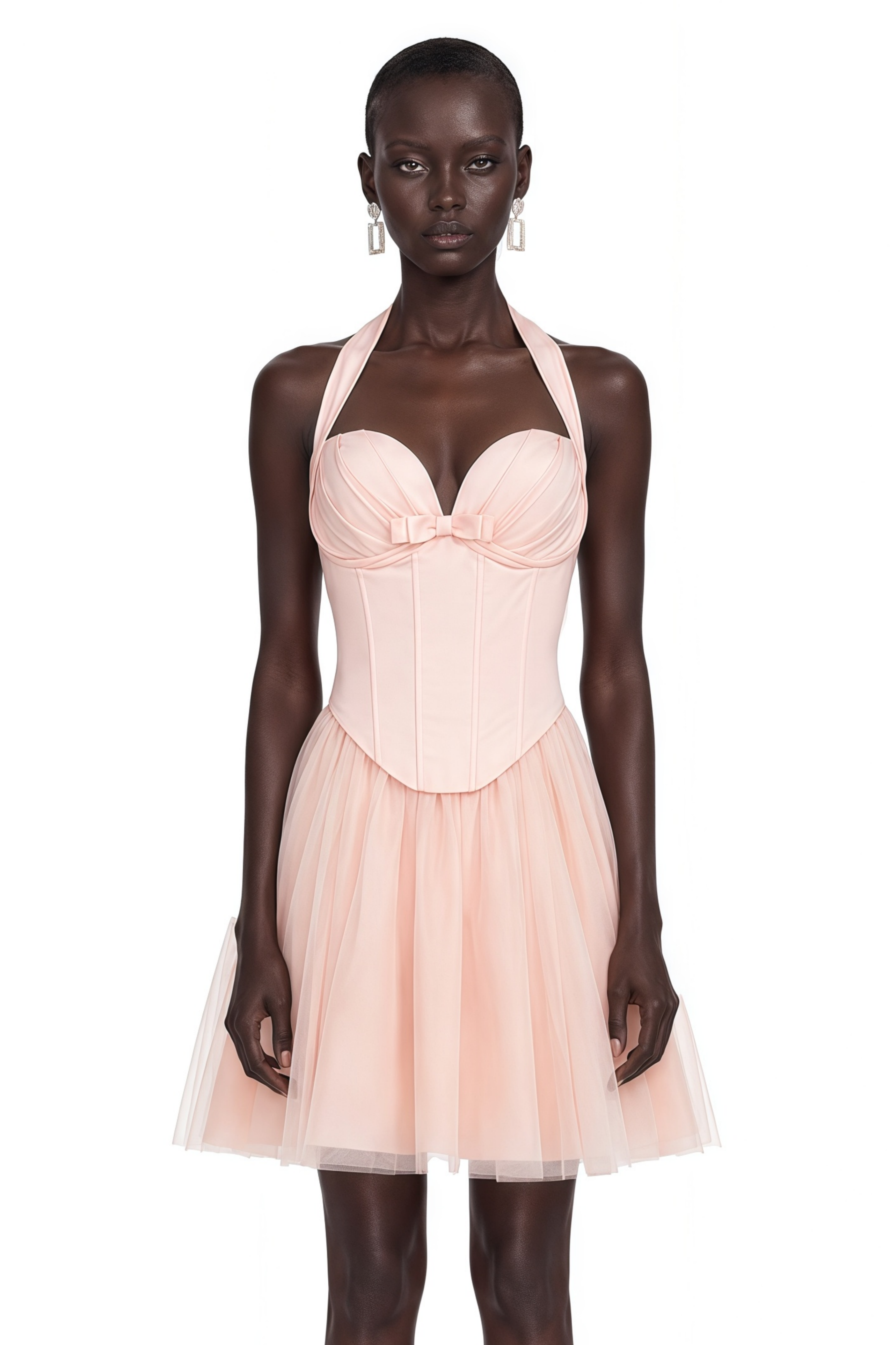Jarmila Pink Halterneck Pleated Mini Dress