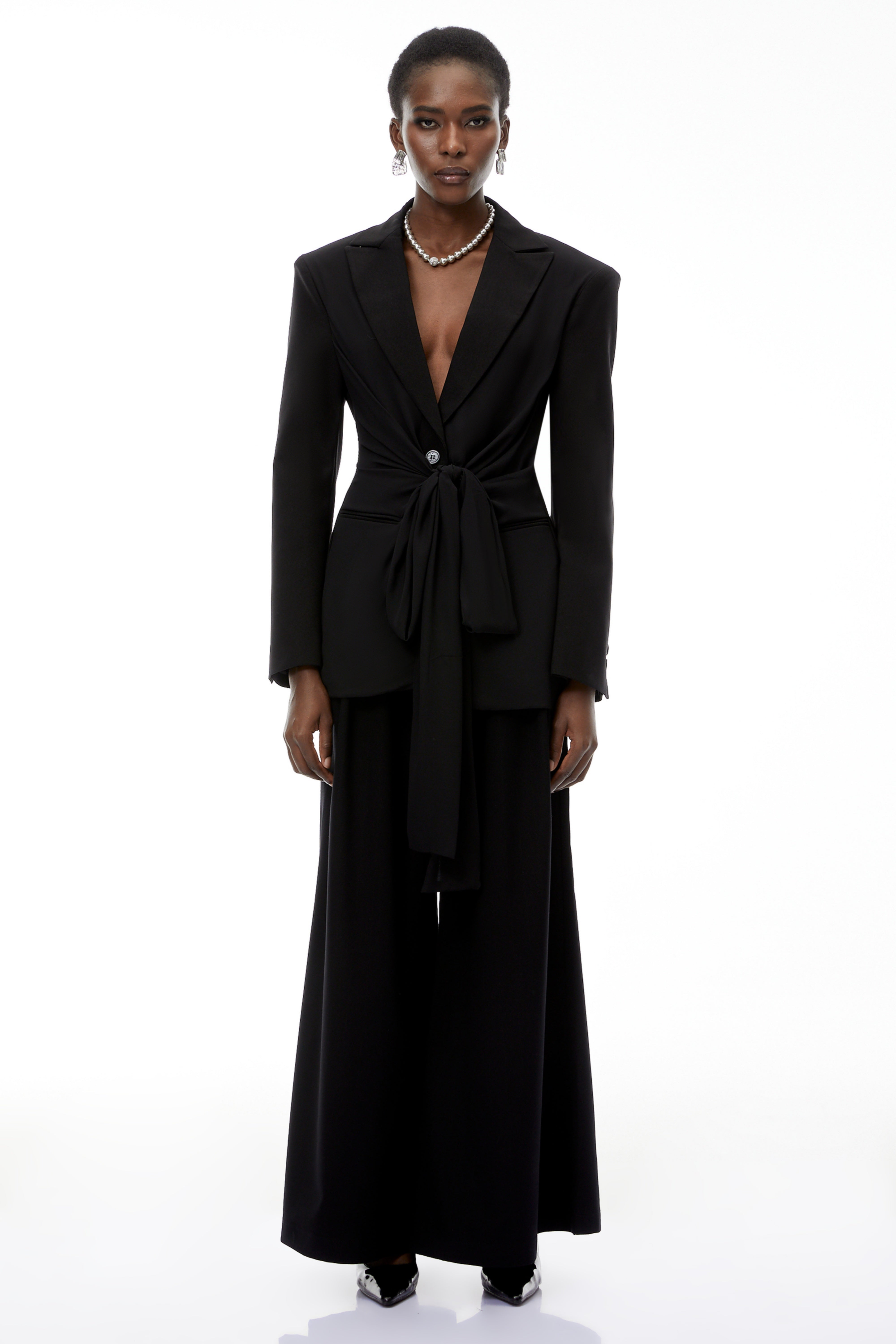 Jasmine Black Belted Wrap Blazer with Tie (Final Sale)