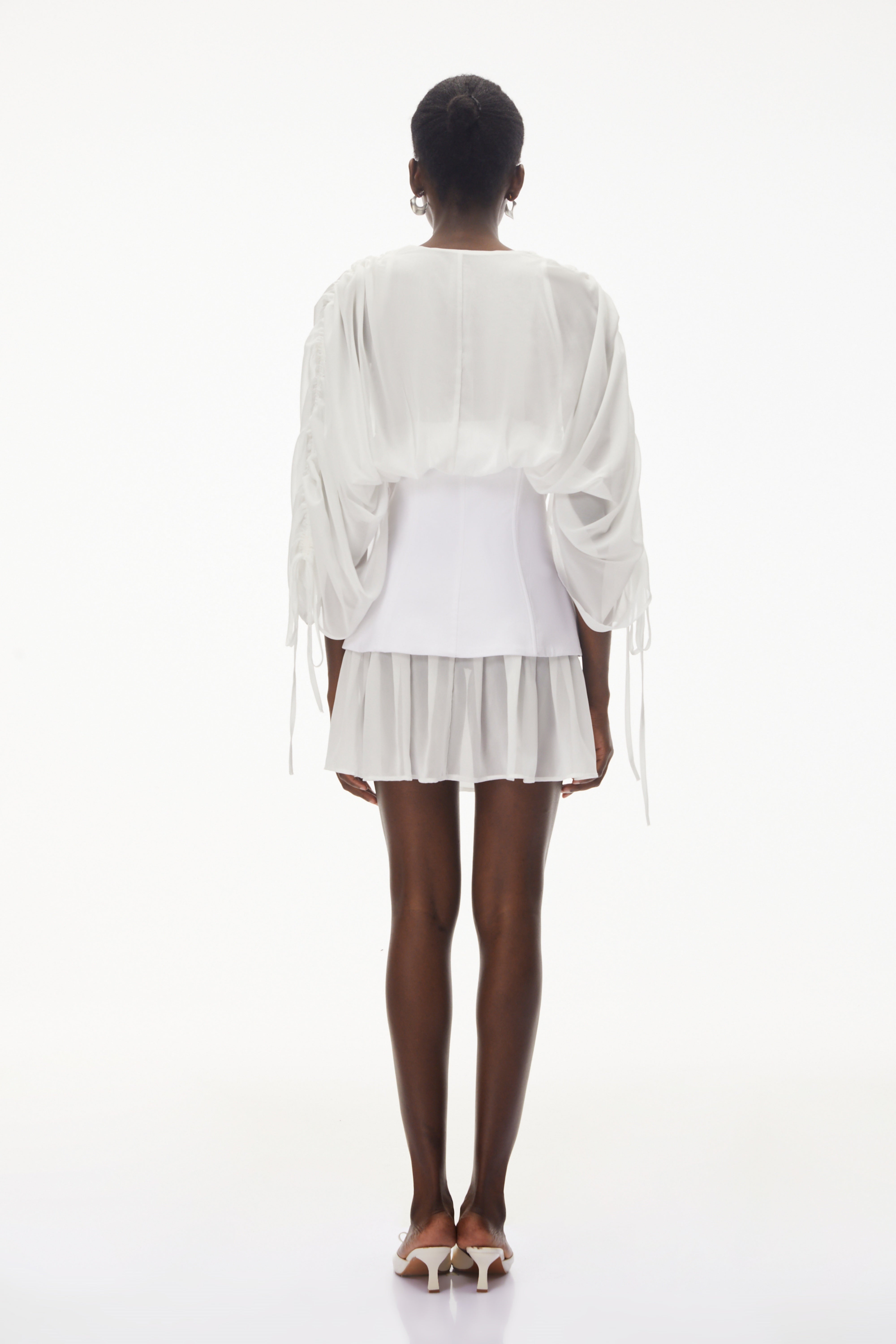 Jasmine White V-Neck Ruched Mini Dress