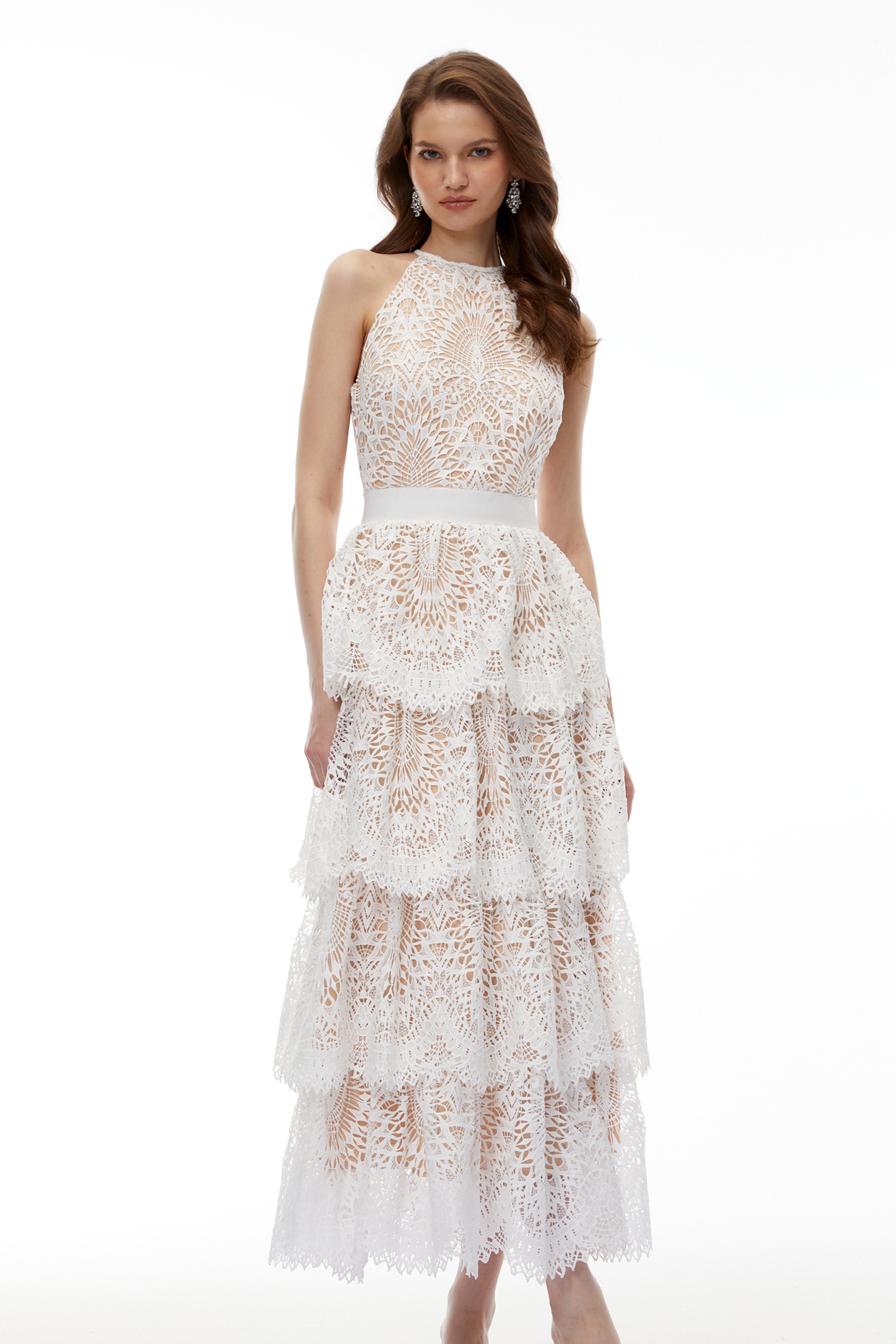 Jocaste White Halterneck Lace Maxi Dress (Final Sale-US Only)
