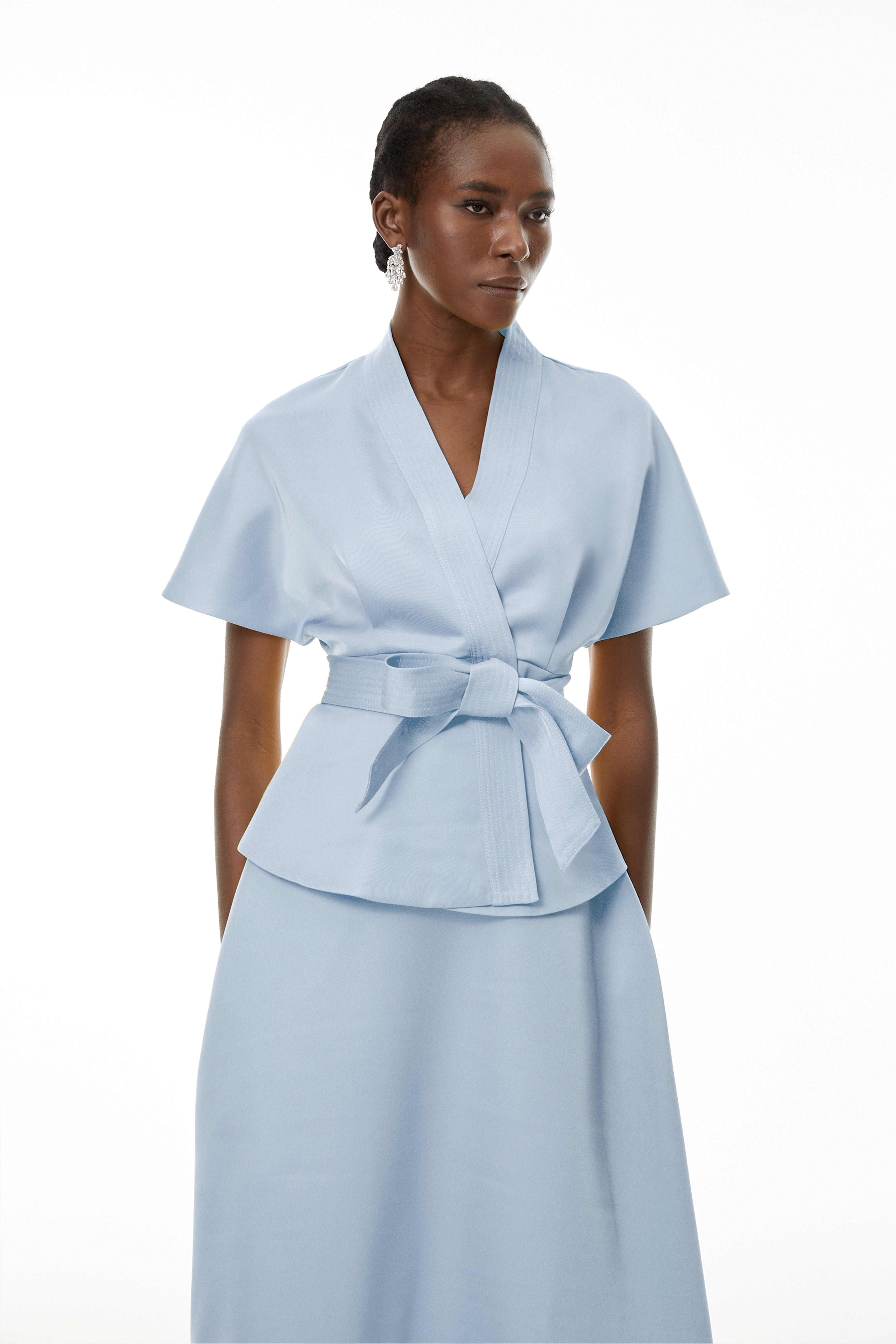 Johanna Blue Self-Tie Blouse & Skirt Set
