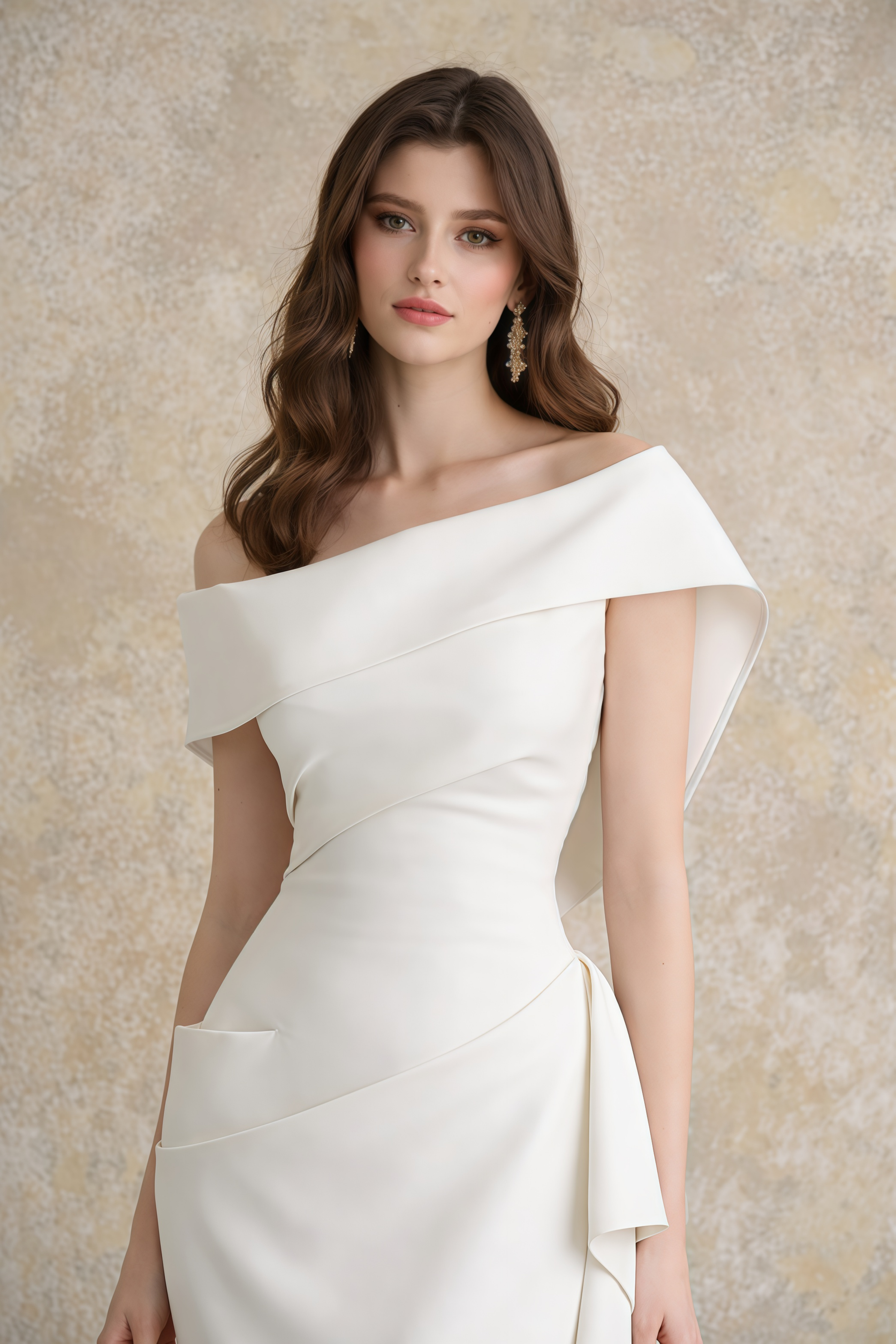 Kare White Asymmetrical Gathered Midi Dress (Final Sale-US Only)