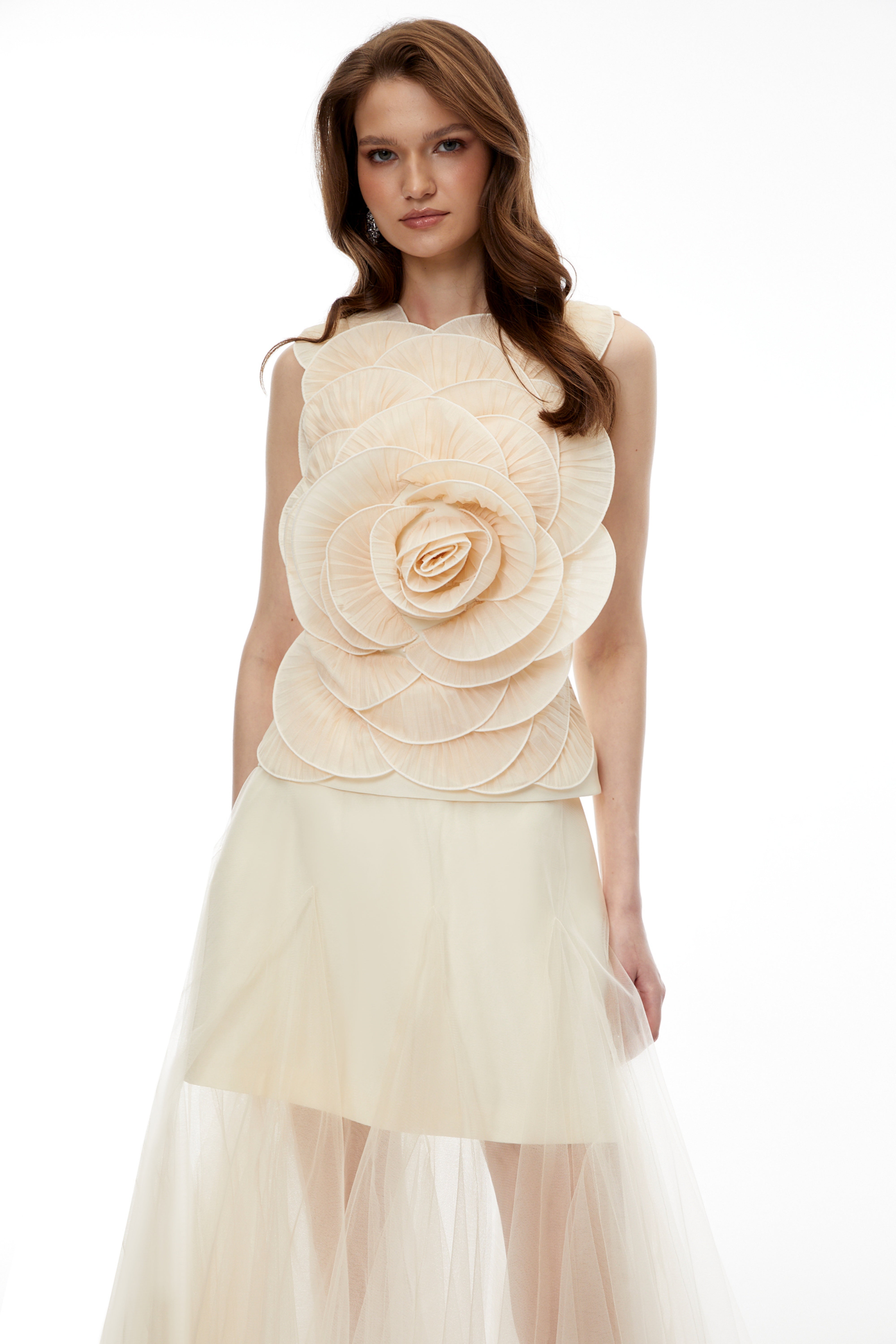 Karima Neutral 3D Petal Top & Skirt Set (Final Sale)