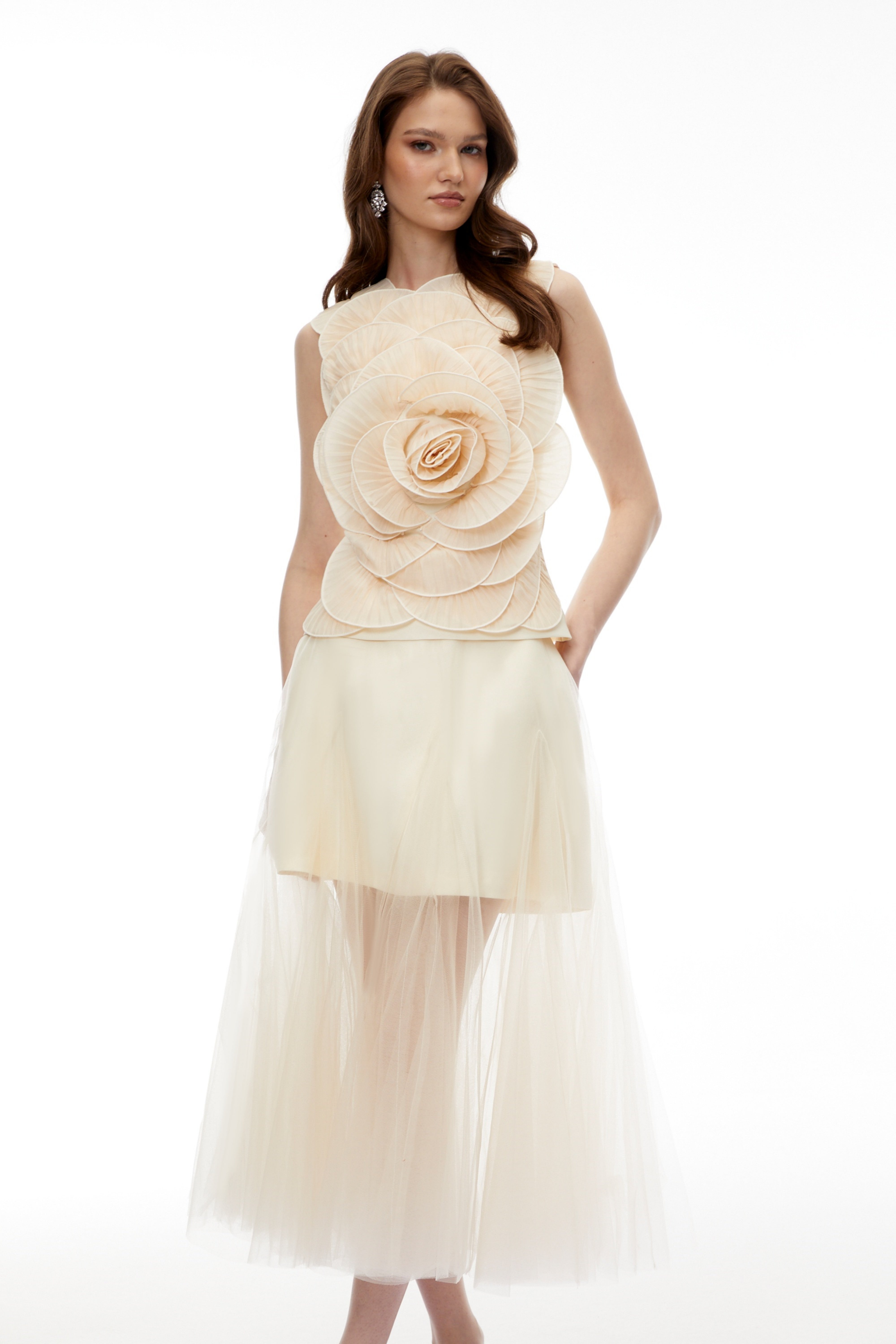 Karima Neutral 3D Petal Top & Skirt Set (Final Sale)