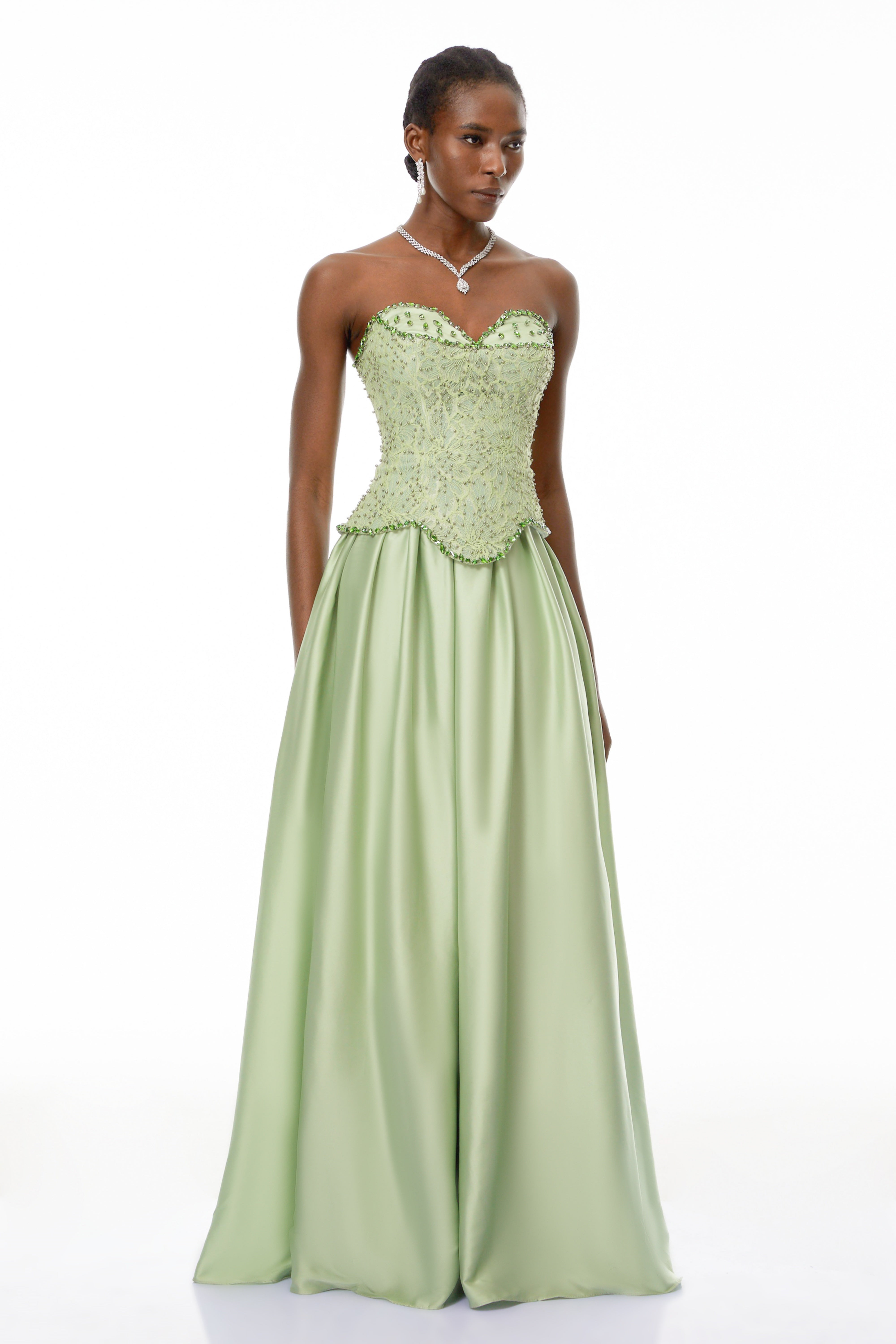 Kathrin Green Embellished Satin Panel Maxi Dress (Final Sale-US Only)