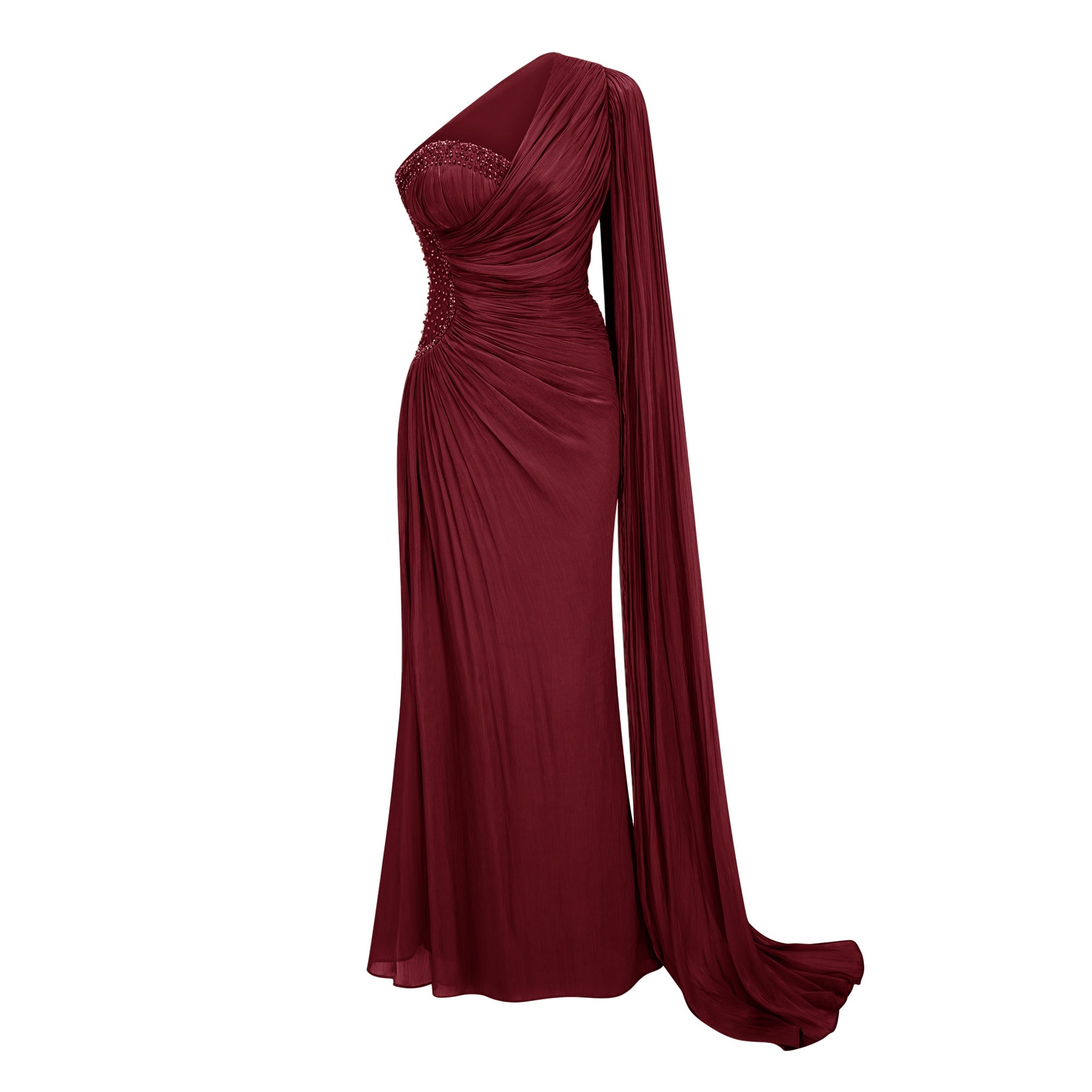 Katrin Red One Shoulder Ruched Maxi Dress (Final Sale-US Only)