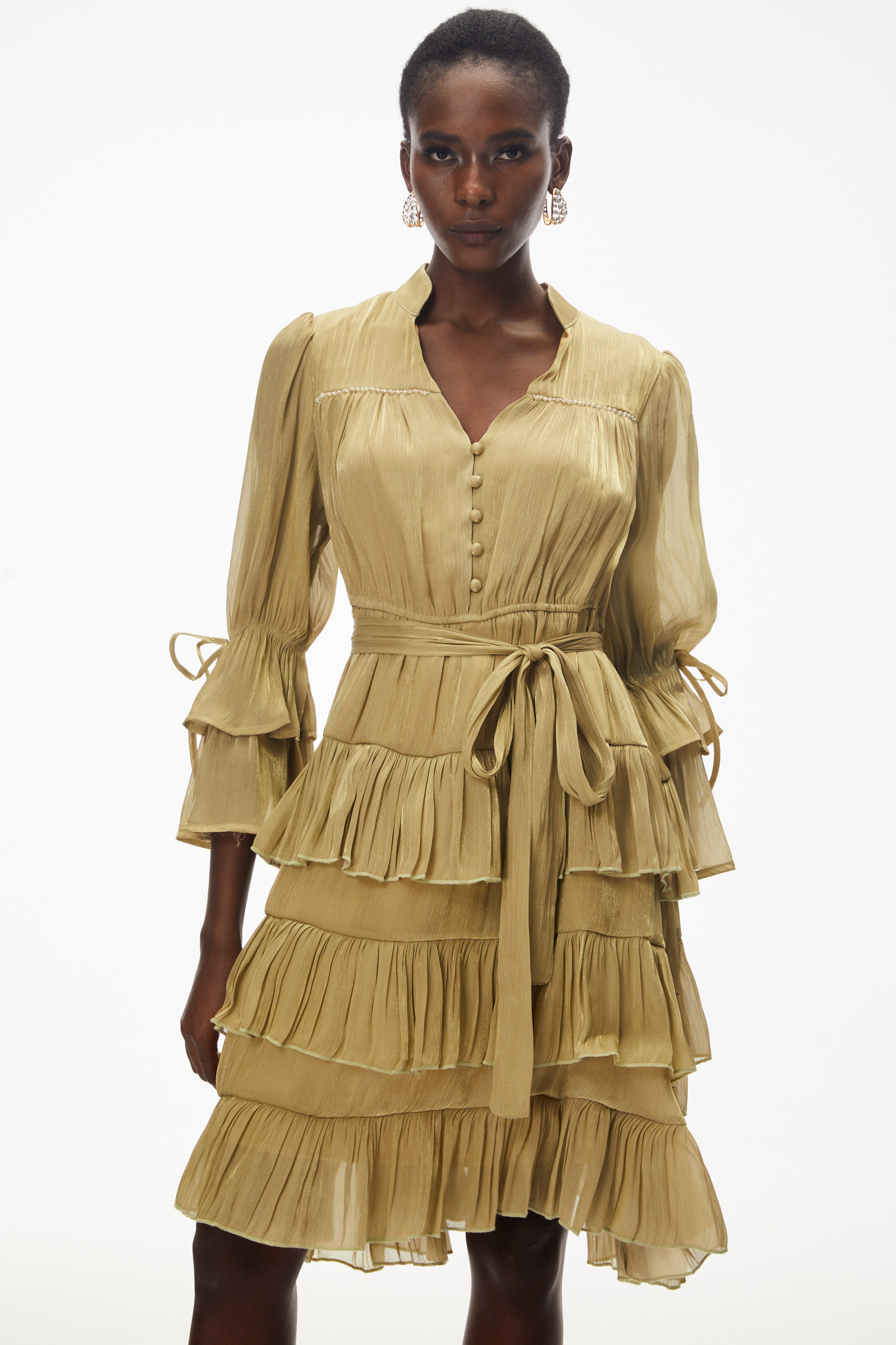 Kirke Green Ruffled Mini Dress with Bow (Final Sale)