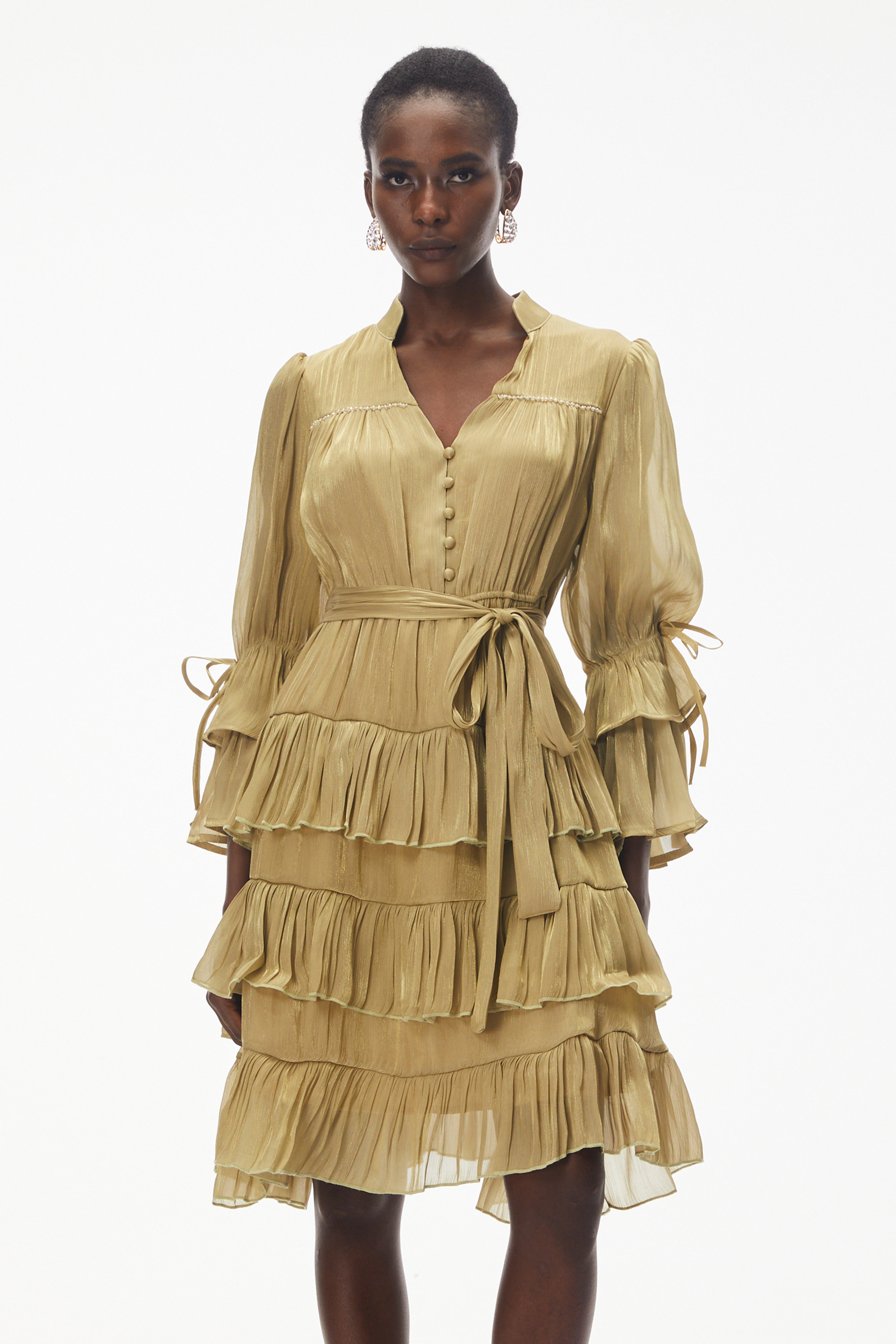 Kirke Green Ruffled Mini Dress with Bow (Final Sale)