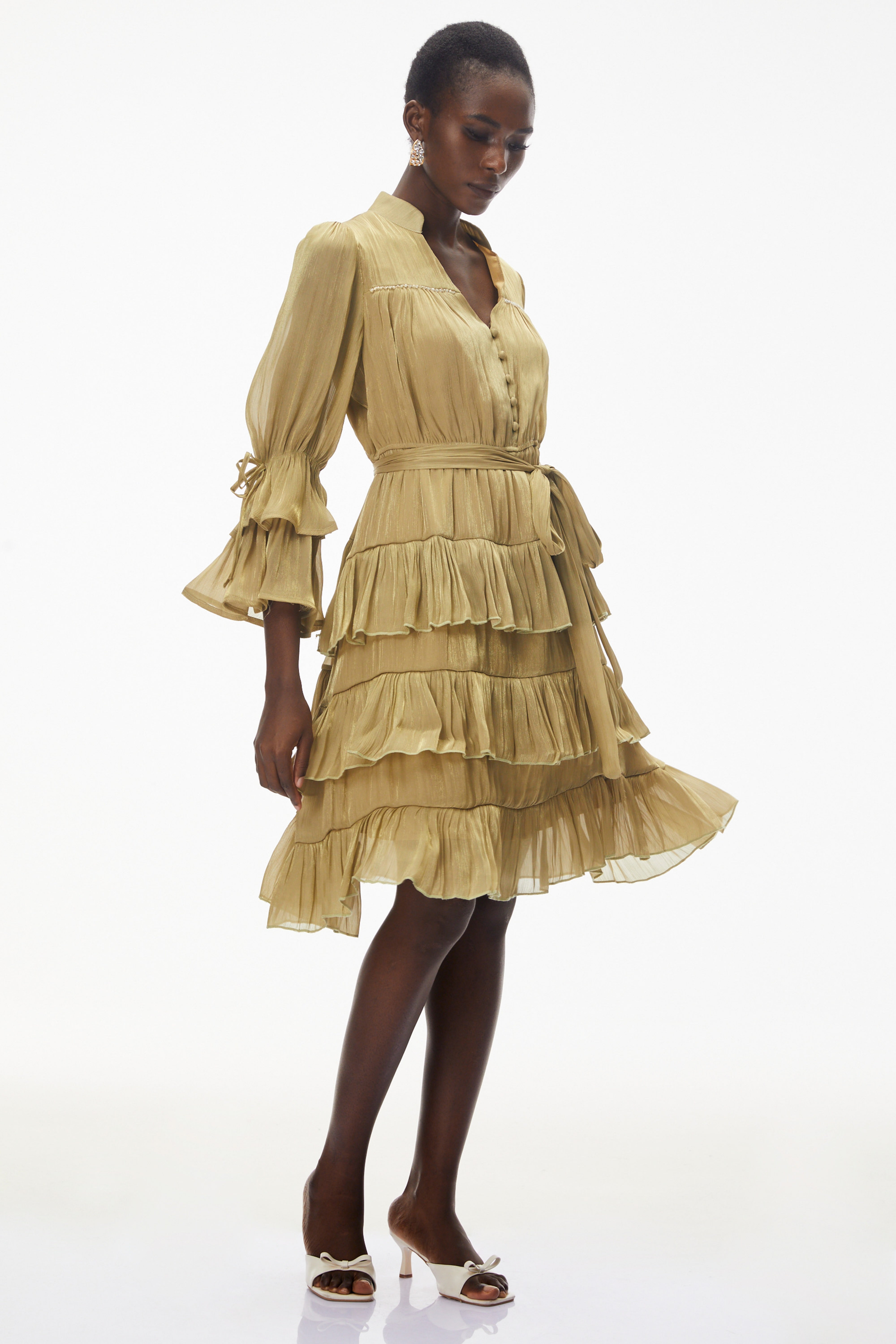 Kirke Green Ruffled Mini Dress with Bow (Final Sale)