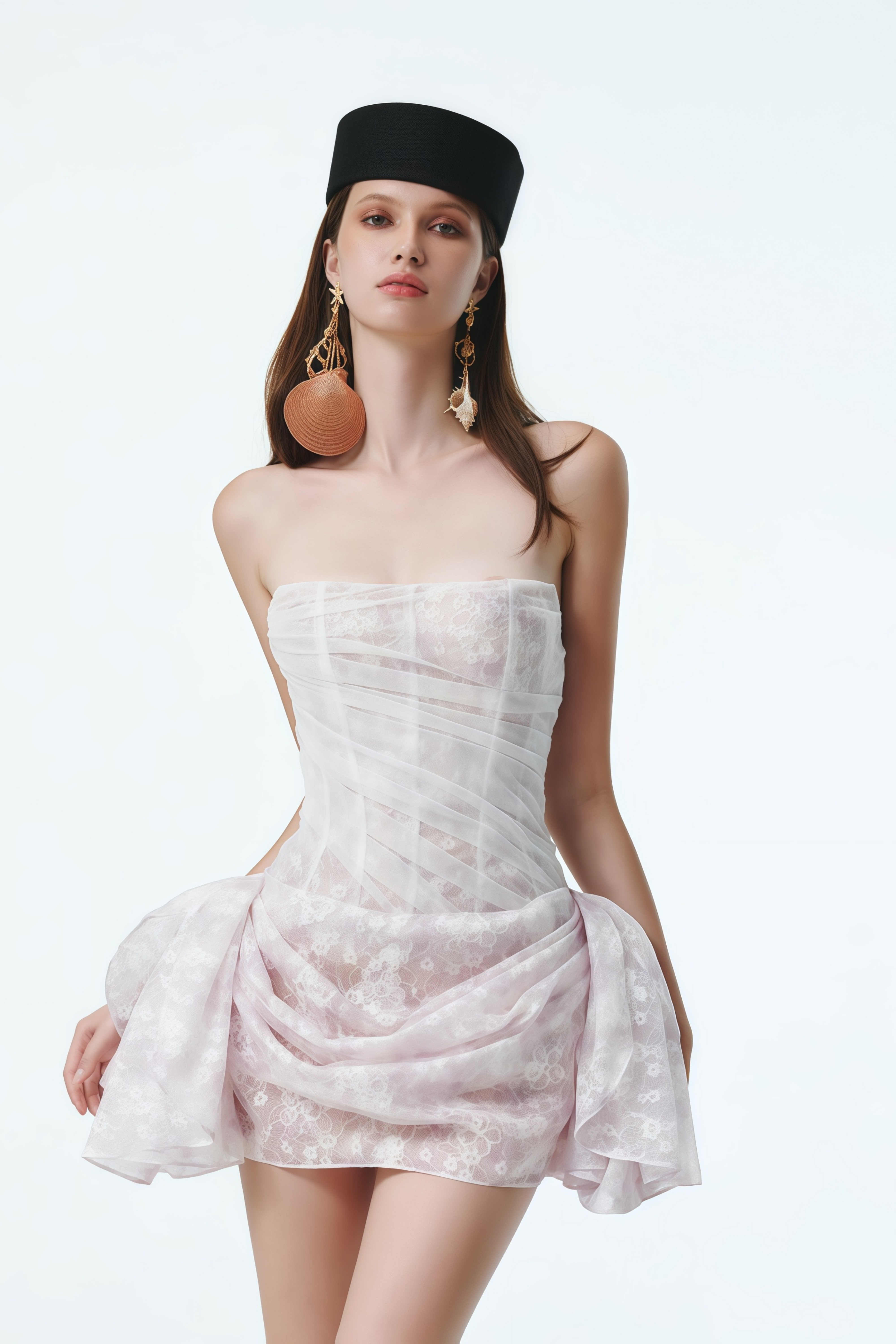 White Floral Lace Ruched Mini Dress