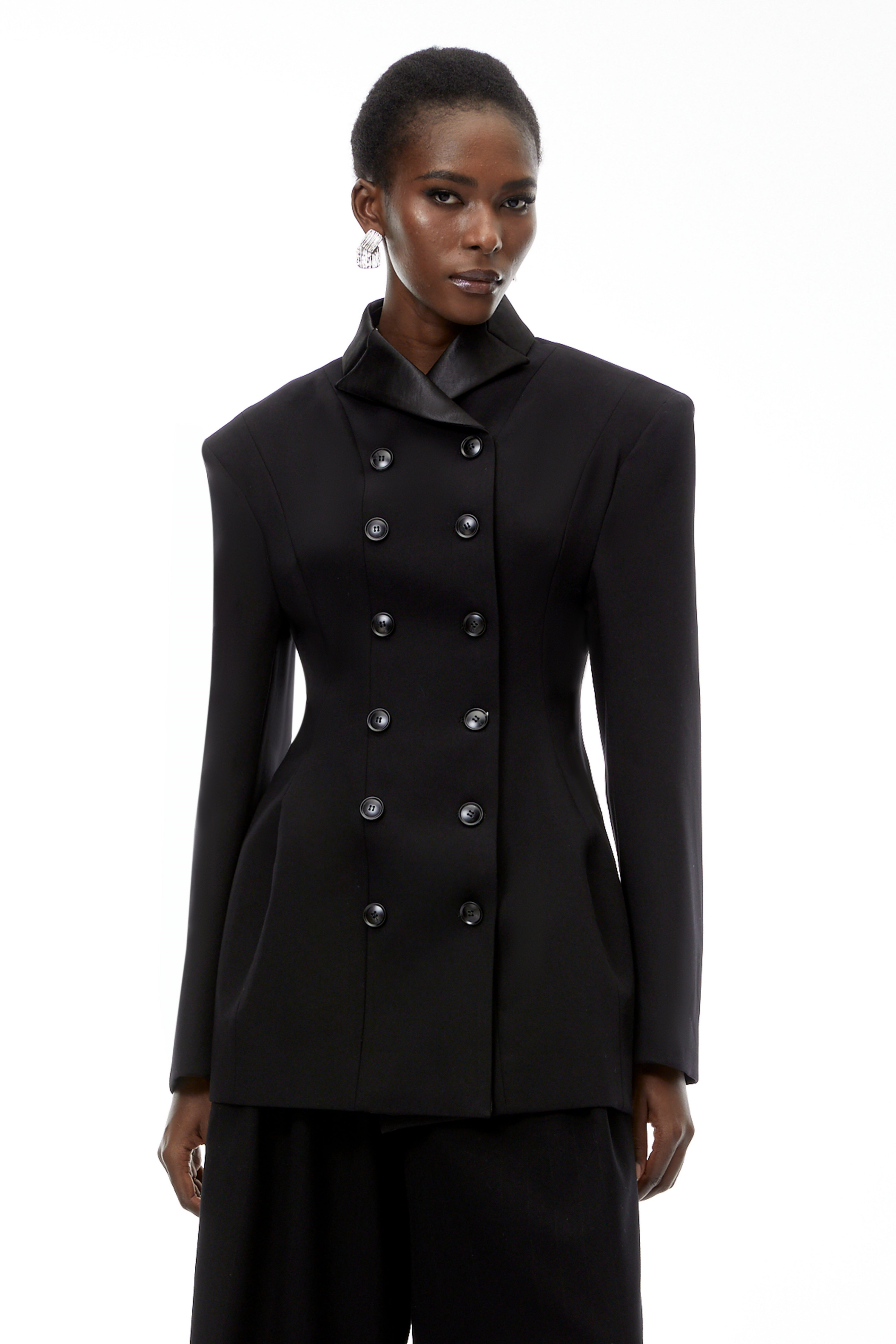 Leander Black Double-Breasted Long Blazer (Final Sale)