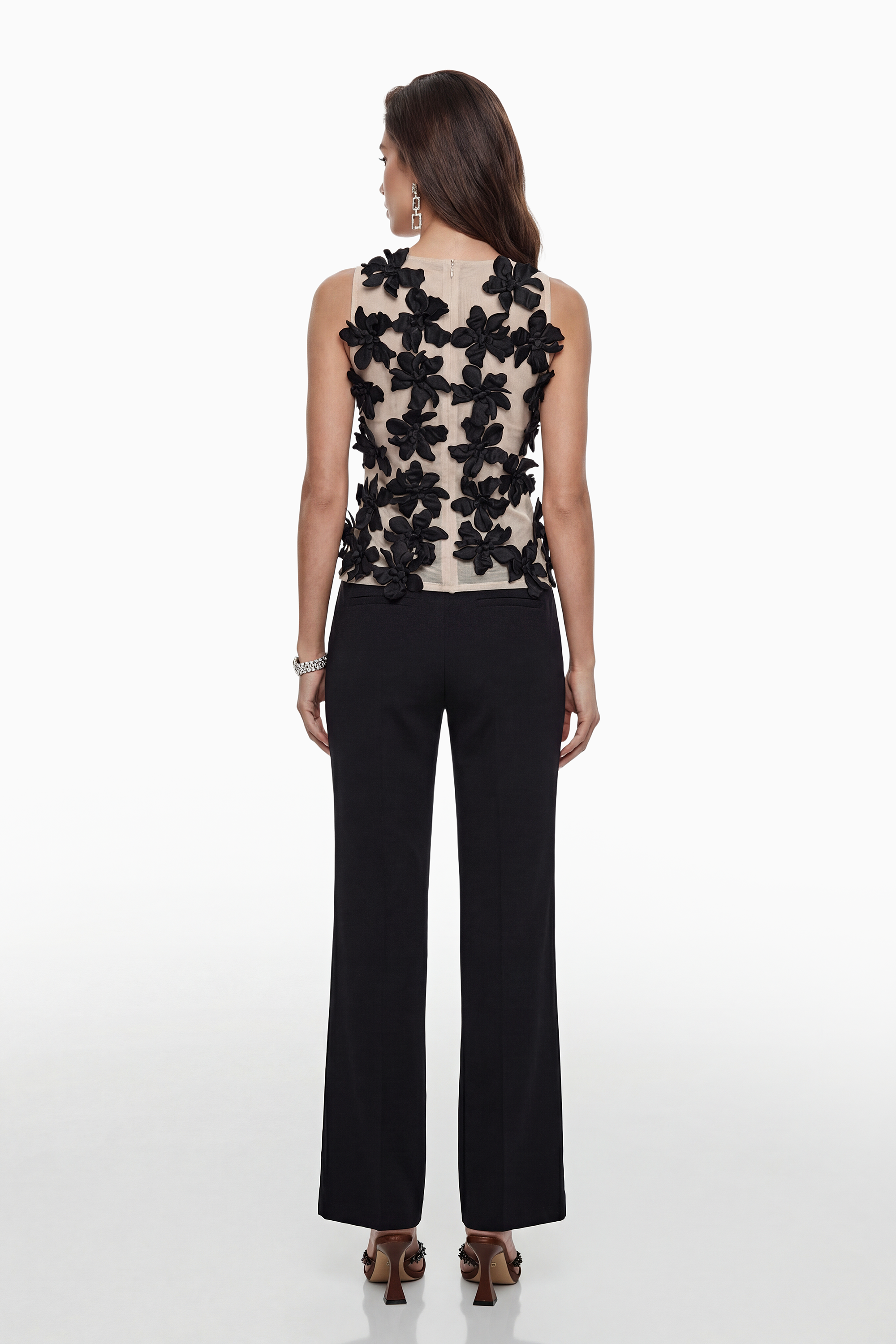 Letizia Black Vest Top with Floral Applique (Final Sale-US Only)