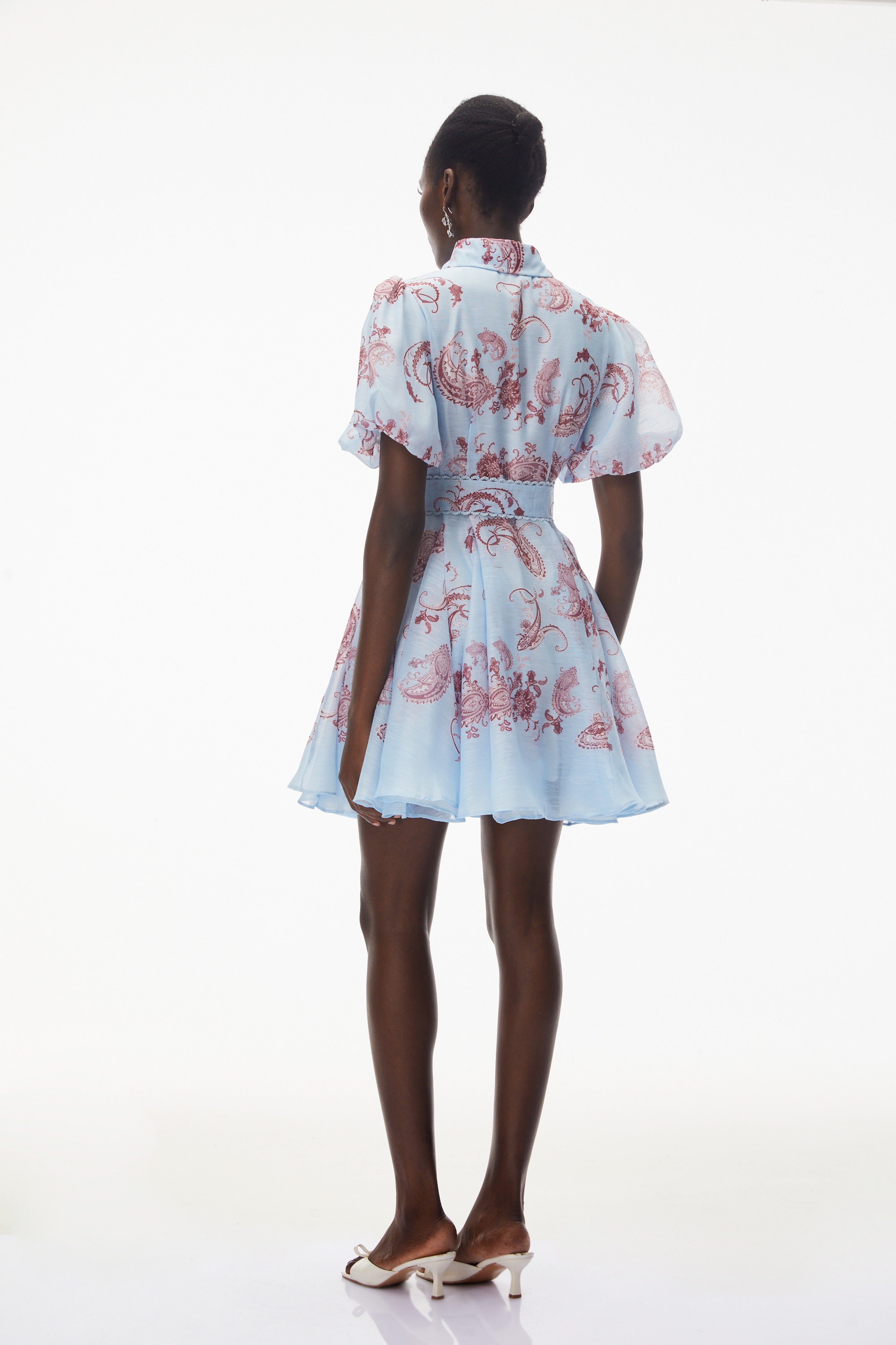 Liat Blue Print Mini Dress with Puff Sleeves (Final Sale-US Only)