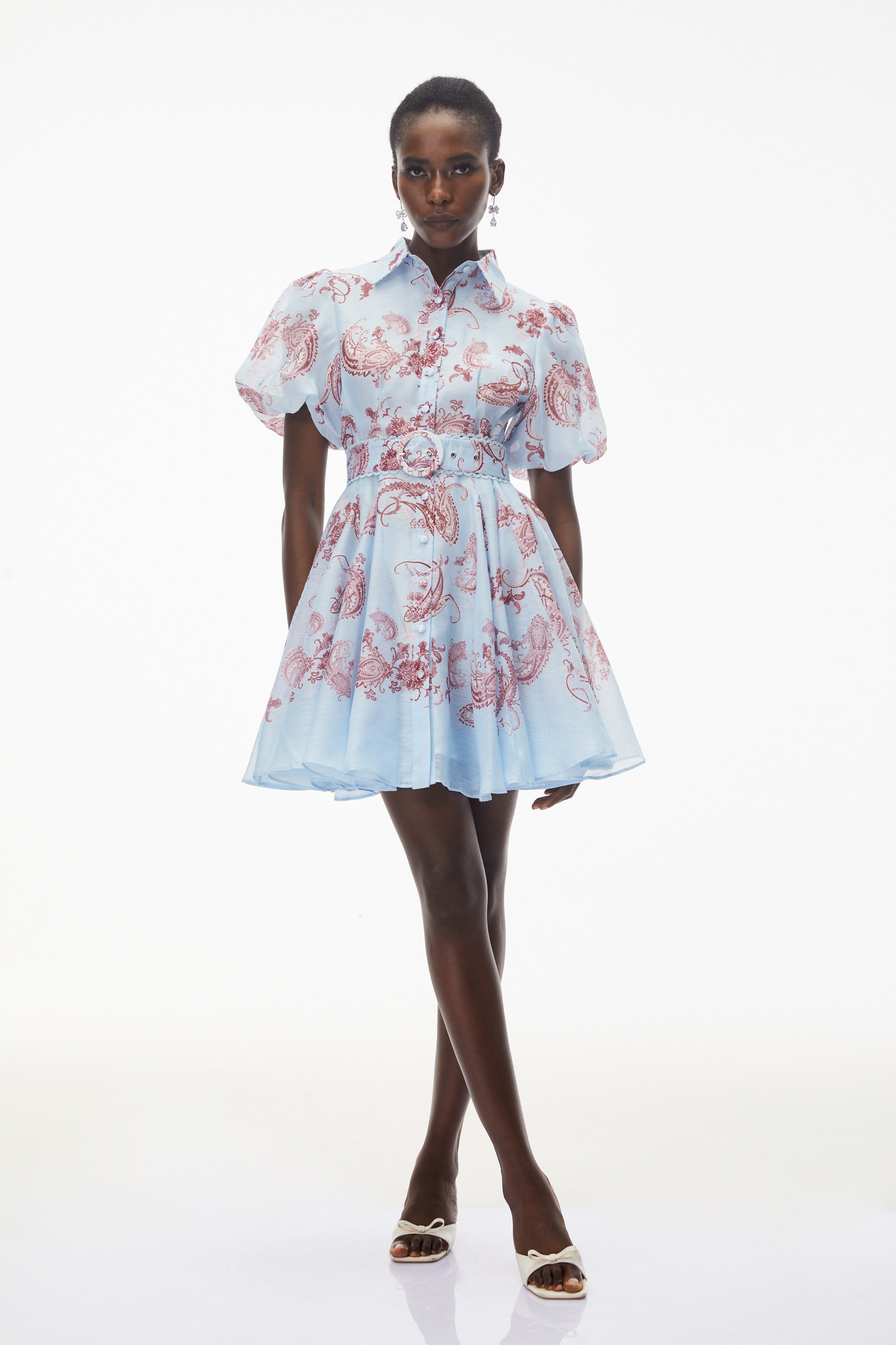 Liat Blue Print Mini Dress with Puff Sleeves (Final Sale-US Only)