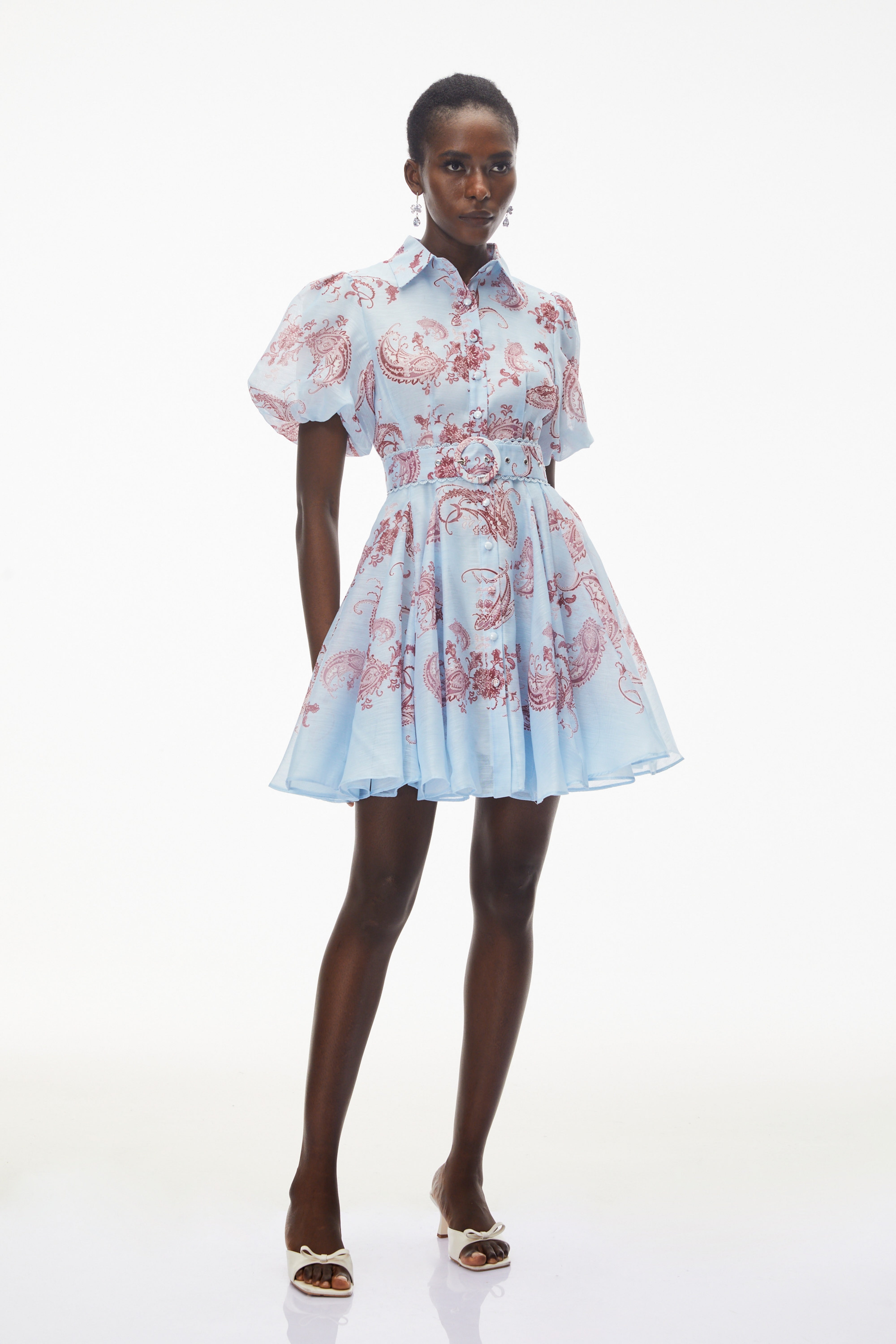 Liat Blue Print Mini Dress with Puff Sleeves (Final Sale-US Only)