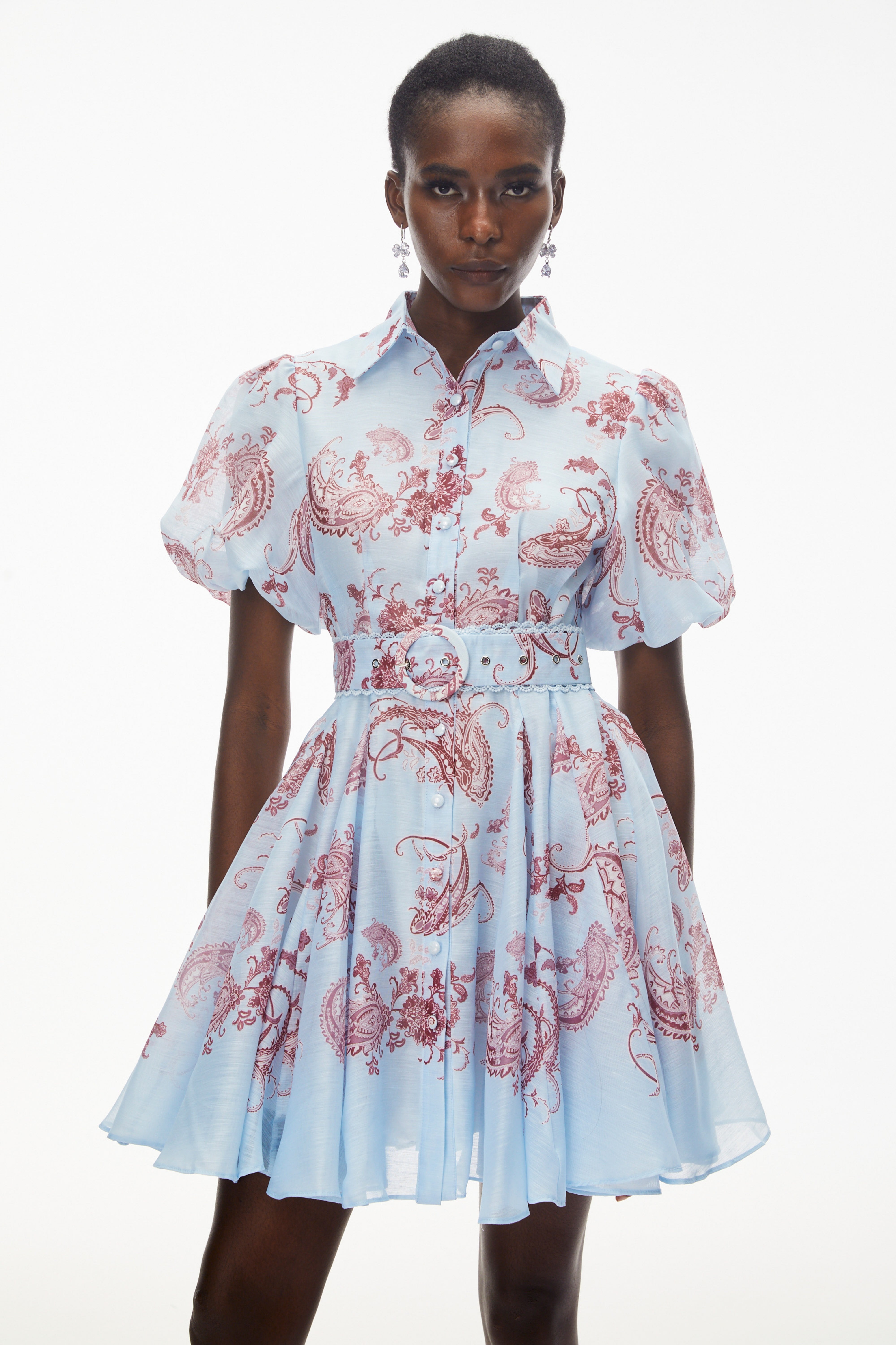 Liat Blue Print Mini Dress with Puff Sleeves (Final Sale-US Only)