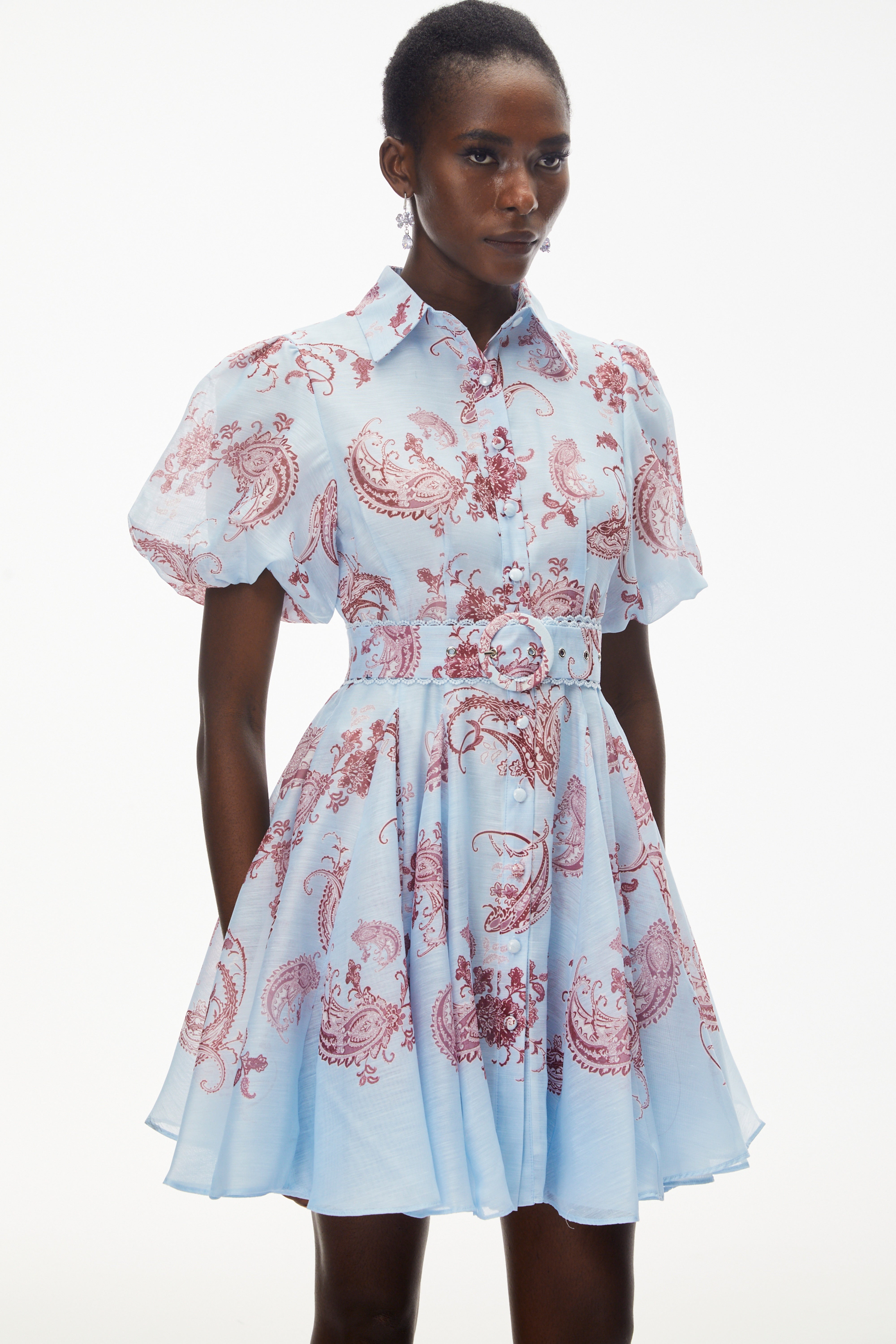 Liat Blue Print Mini Dress with Puff Sleeves (Final Sale-US Only)