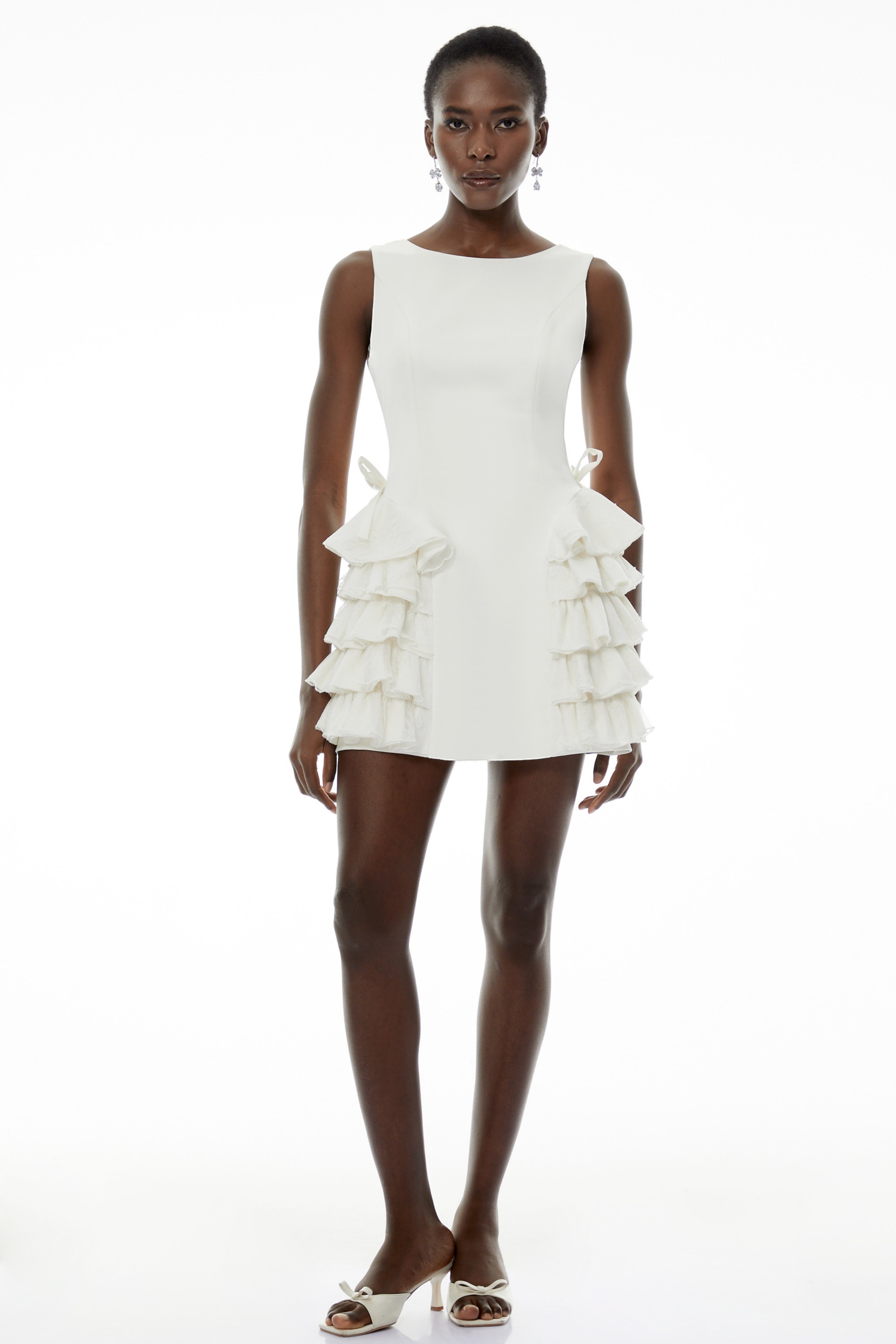 Lilliana White Sleeveless Tiered Ruffled Mini Dress