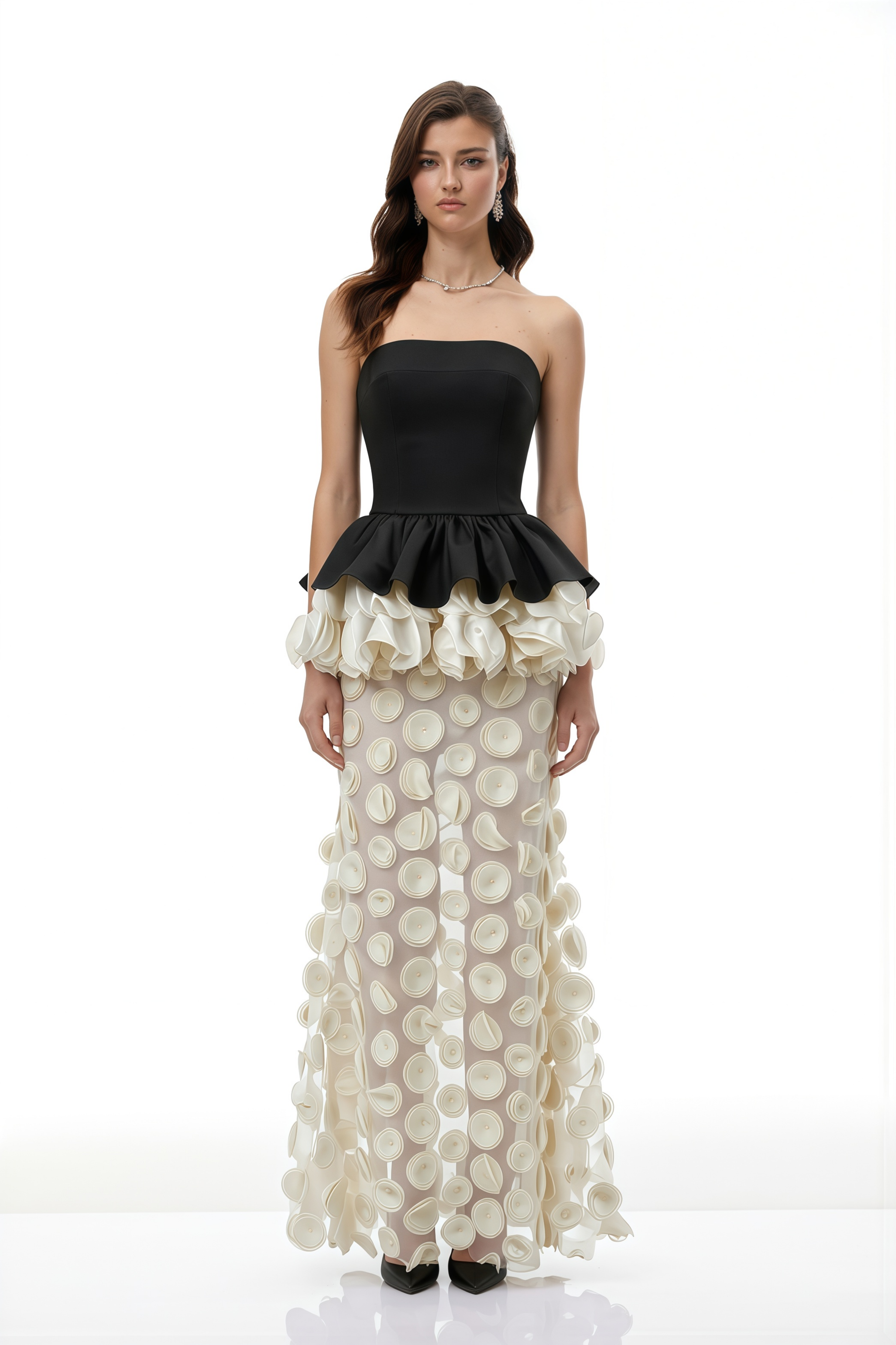 Lioren Black Off Shoulder Maxi Dress with Floral Applique (Final Sale-US Only)